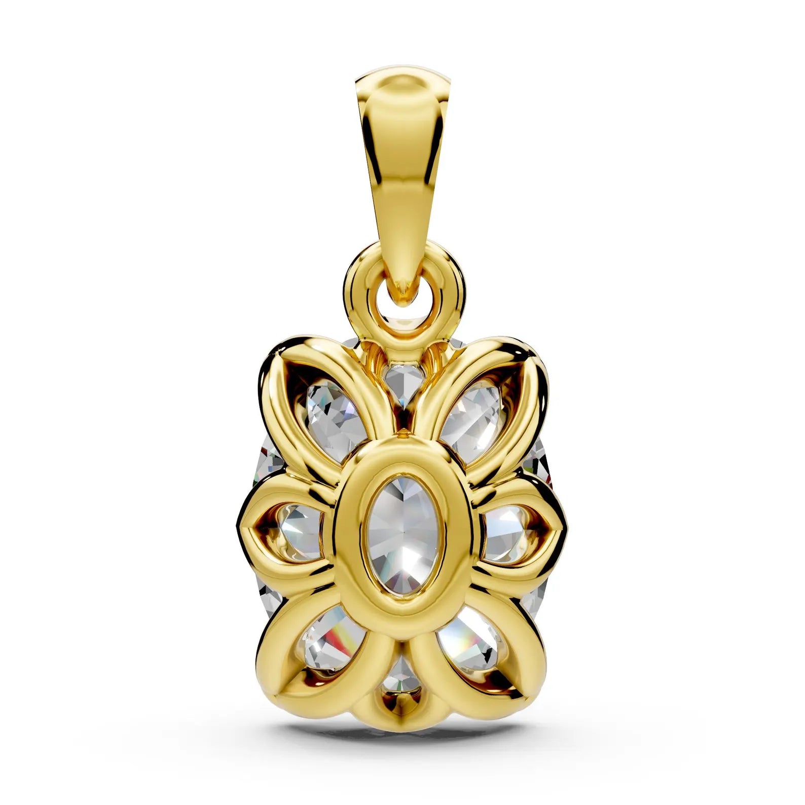 Oval Diamond Solitaire Pendant Nature Inspired Necklace Pendant in Solid Gold