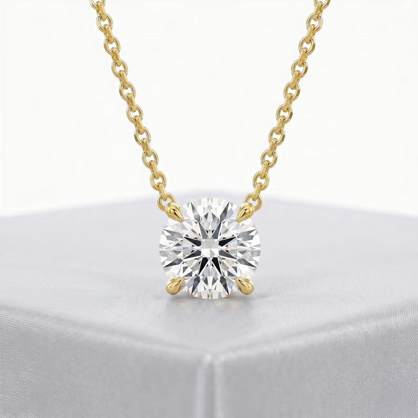 Floating Diamond Necklace Solitaire Pendant Round Cut Lab Grown Diamond Solid Gold