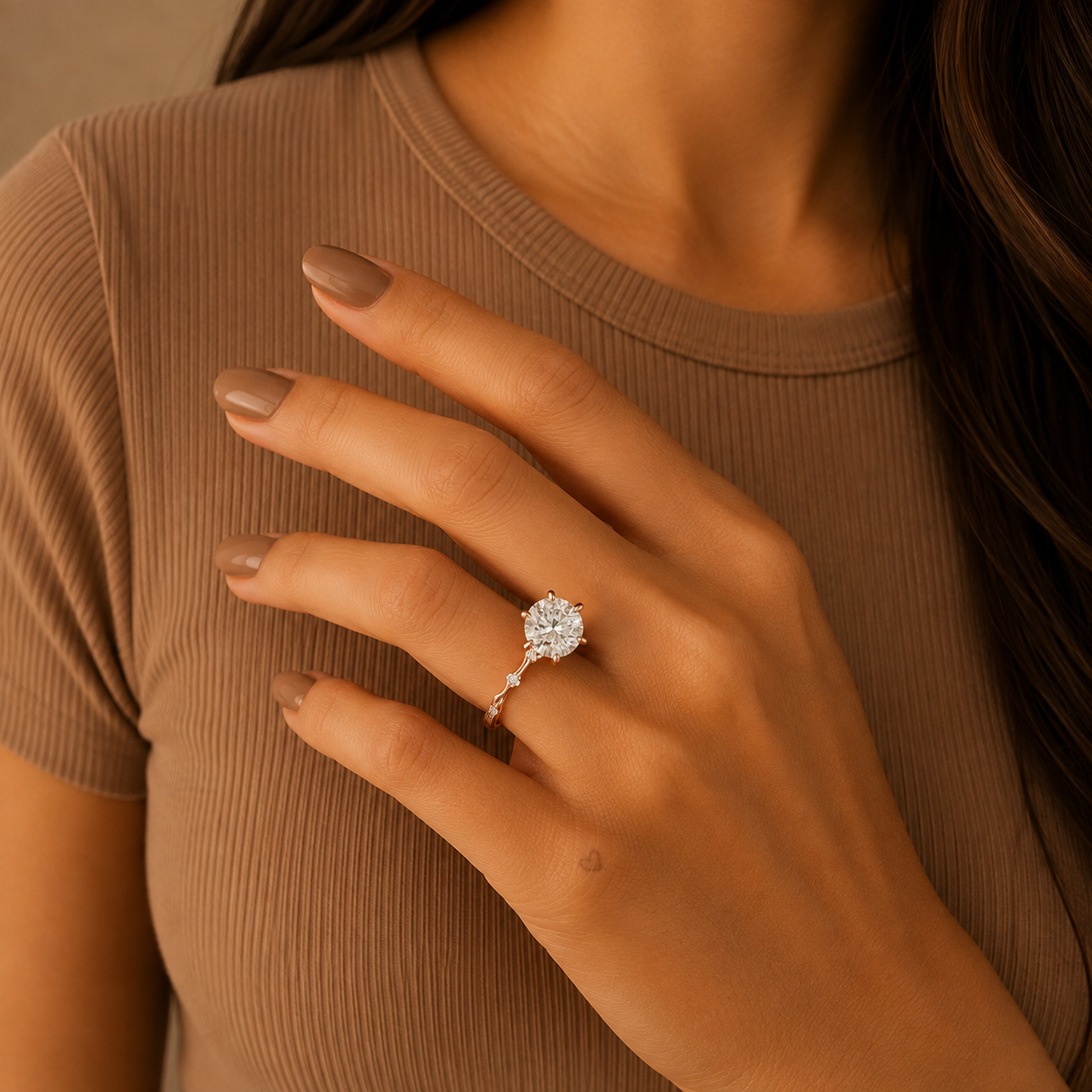 Round Brilliant Diamond Engagement Ring, Pavé Solitaire Ring, Four Prong Proposal Ring, Dainty Bridal Ring, Classic Wedding Jewelry