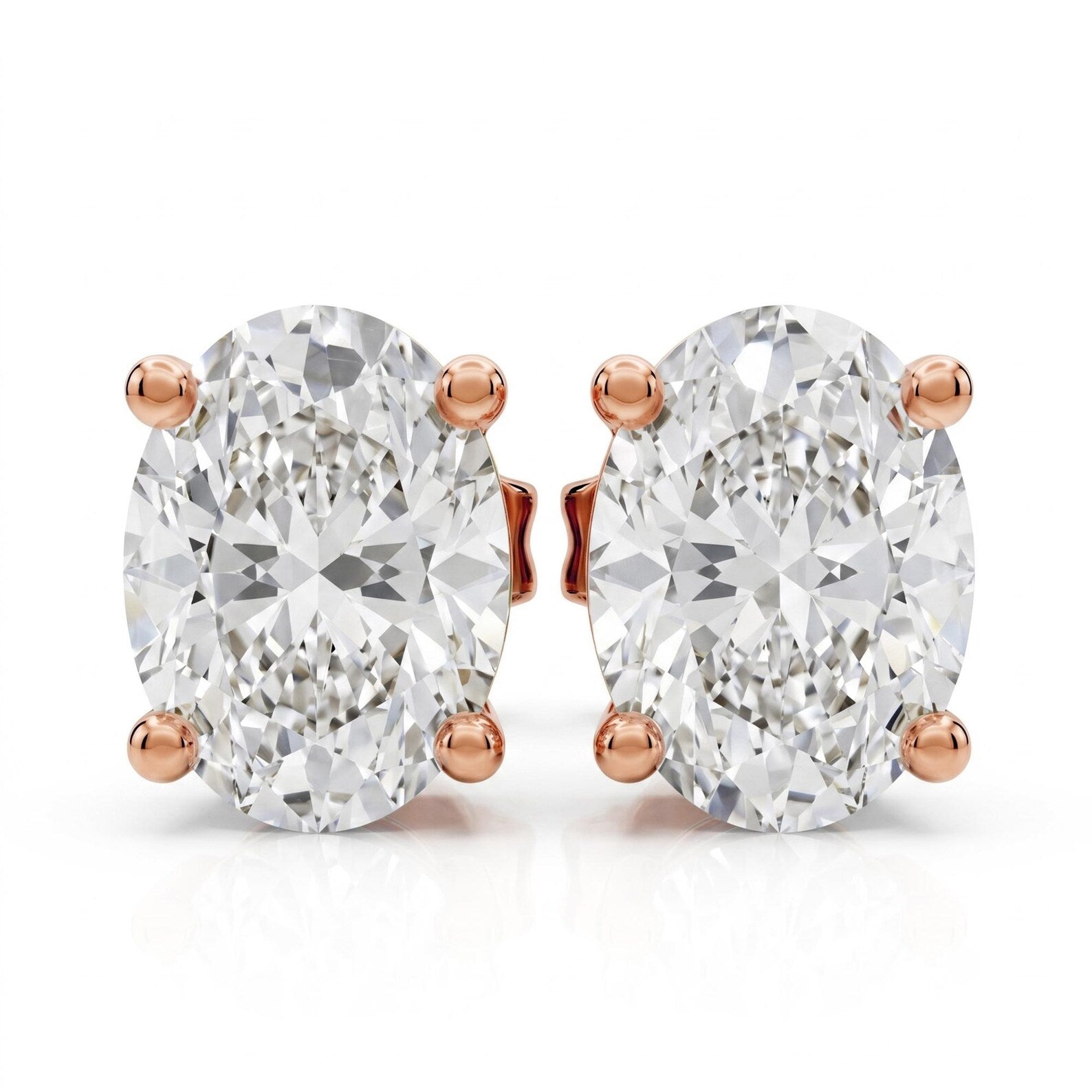 Oval Cut Lab Grown Diamond Stud Earrings, Yellow Gold Solitaire Studs, Oval Diamond Earrings, Minimalist Gift for Her