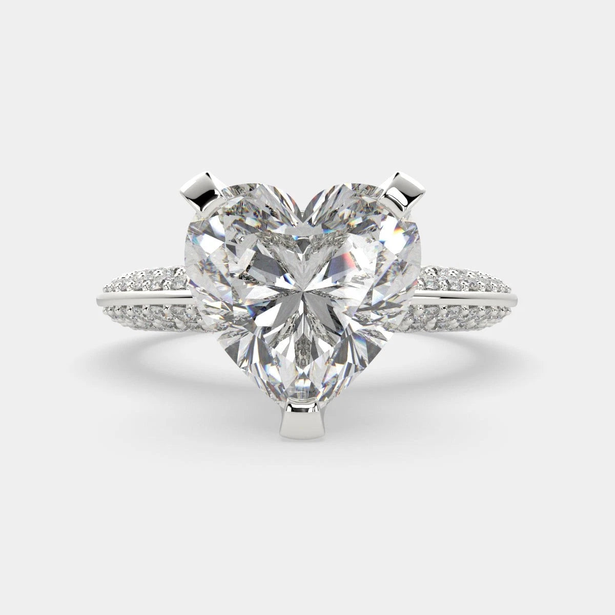 Heart Shaped Lab Grown Engagement Ring, 3 Row Pave Diamond Ring, Full Eternity Accent Wedding Band, Big Unique Promise Ring for Women