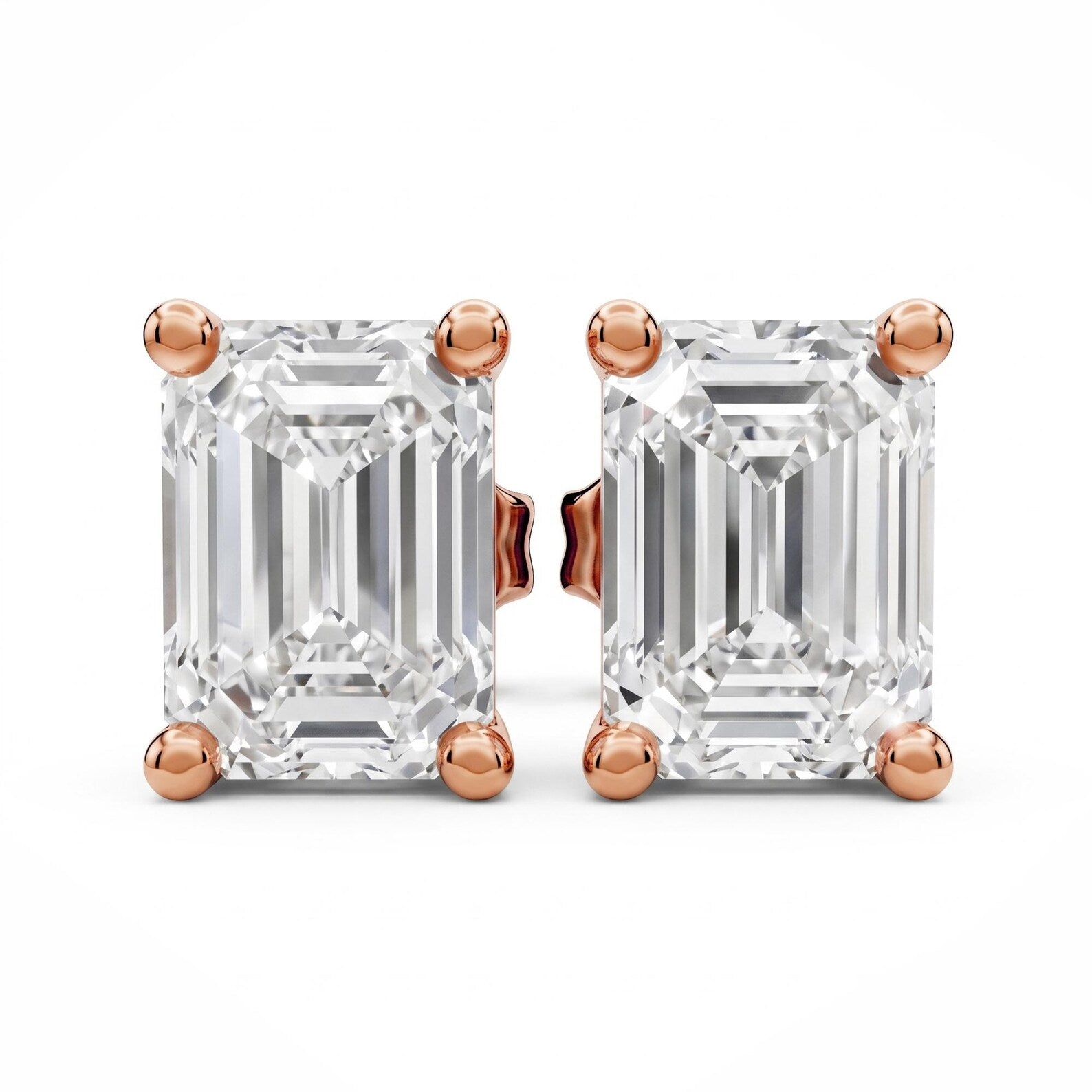 IGI Certified Emerald Cut Diamond Stud Earrings, Gold Solitaire Studs, Emerald Cut Lab Grown Earrings, Minimalist Wedding Earrings, Gift for Her