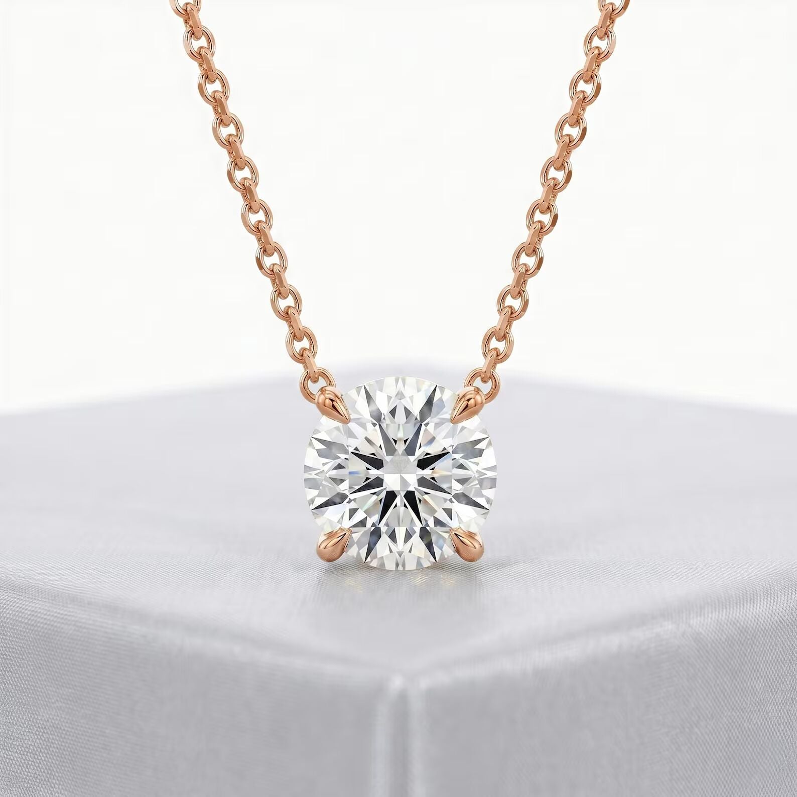 Floating Diamond Necklace Solitaire Pendant Round Cut Lab Grown Diamond Solid Gold