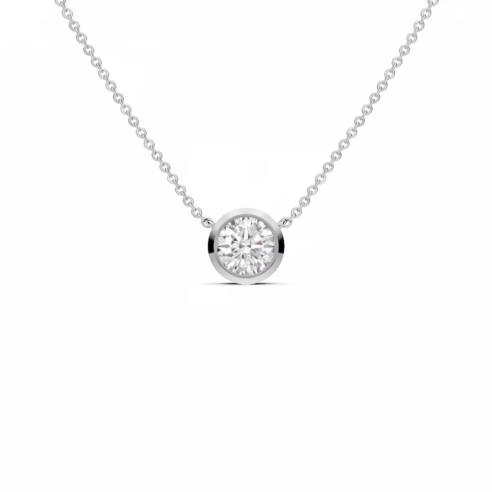 IGI Certified Lab Grown Round Diamond Solitaire Pendant Bezel Set in Solid Gold Gift For Her