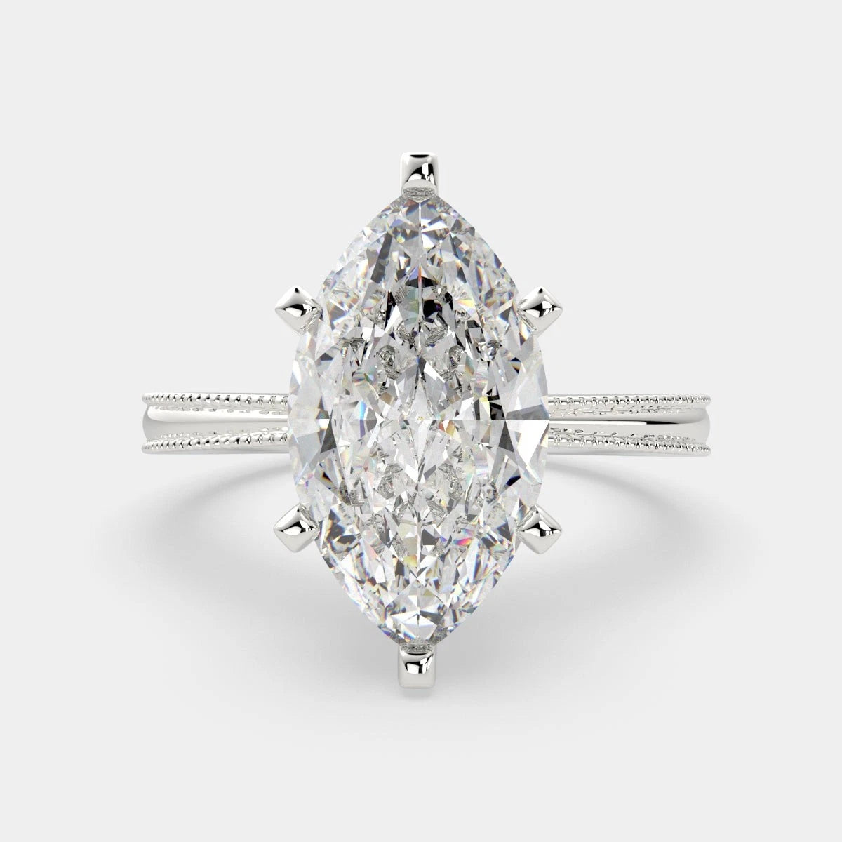 Marquise Lab Grown Diamond Engagement Ring, 6 Prong Milgrain Vintage Solitaire Ring, White Gold Anniversary Ring for Women, Promise Gift