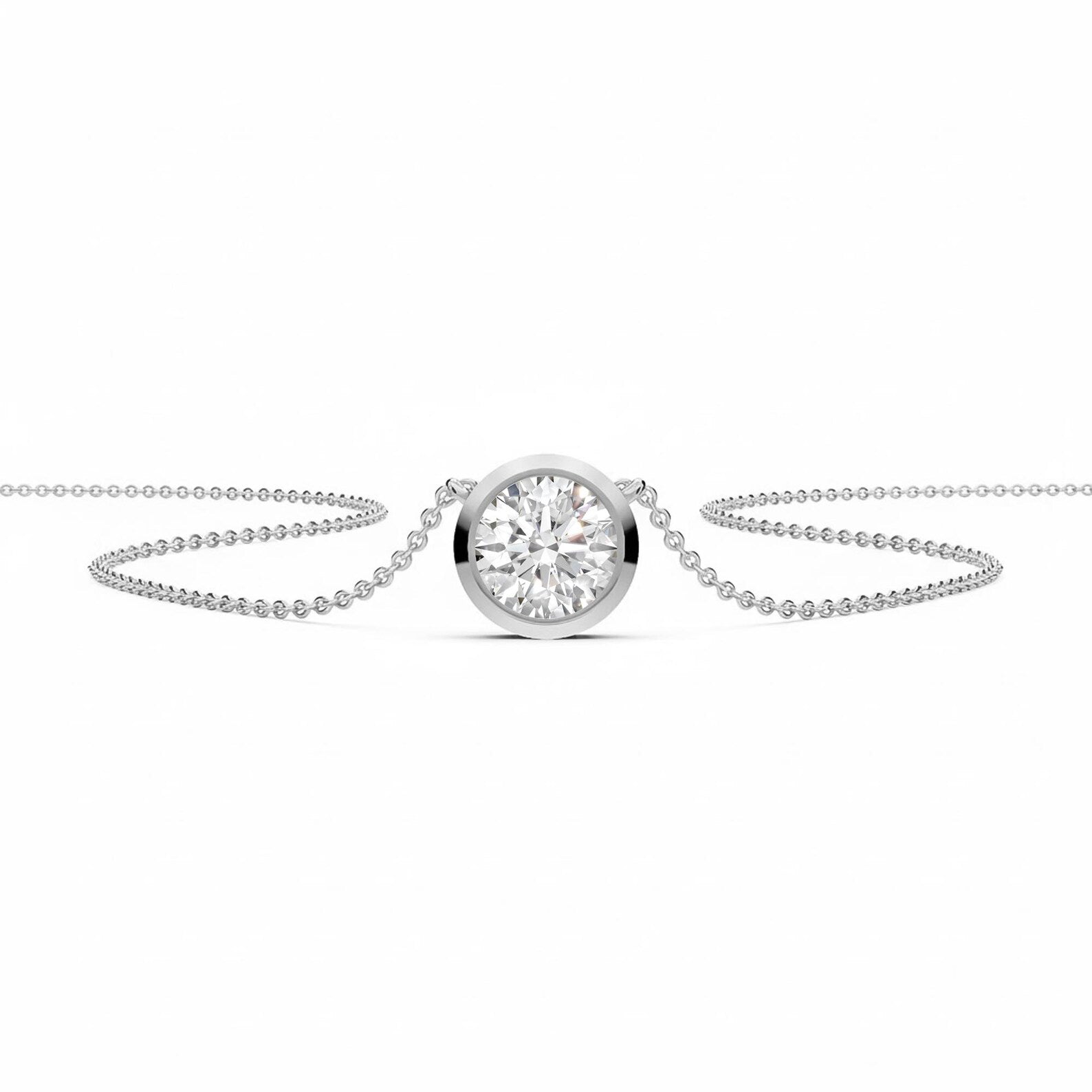IGI Certified Lab Grown Round Diamond Solitaire Pendant Bezel Set in Solid Gold Gift For Her