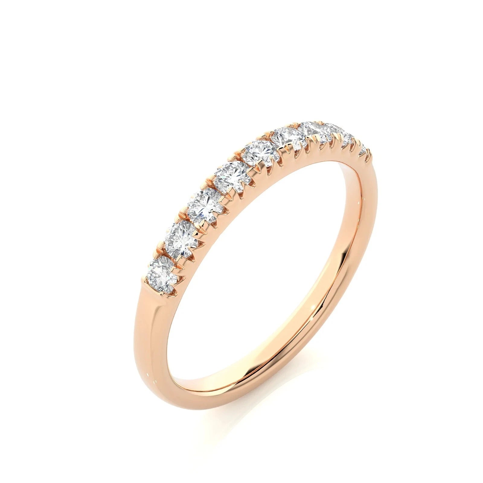 Round Diamond Half Eternity Wedding Band, Shared Prong Anniversary Ring, White Gold Diamond Band, Stackable Bridal Ring for Women