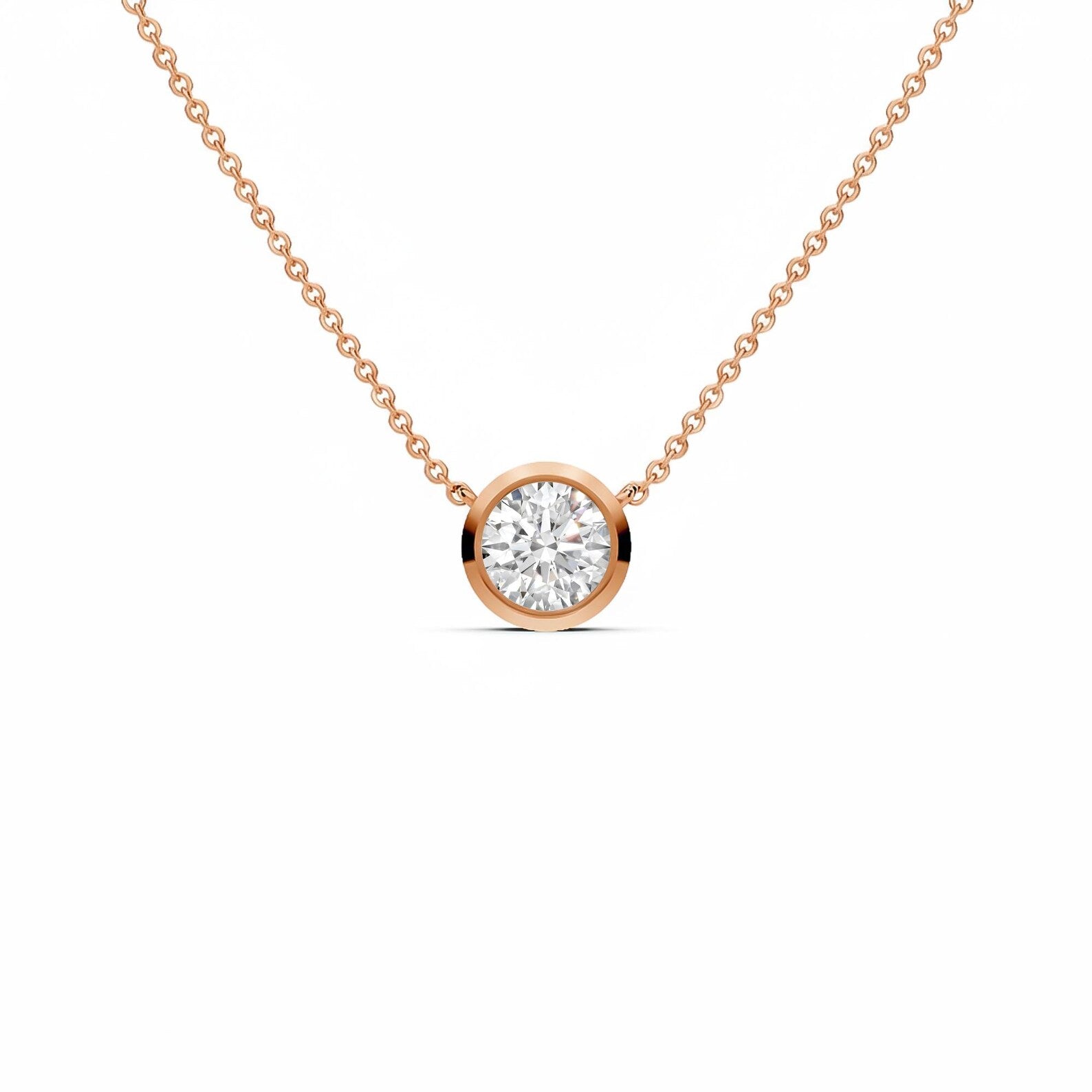 IGI Certified Lab Grown Round Diamond Solitaire Pendant Bezel Set in Solid Gold Gift For Her