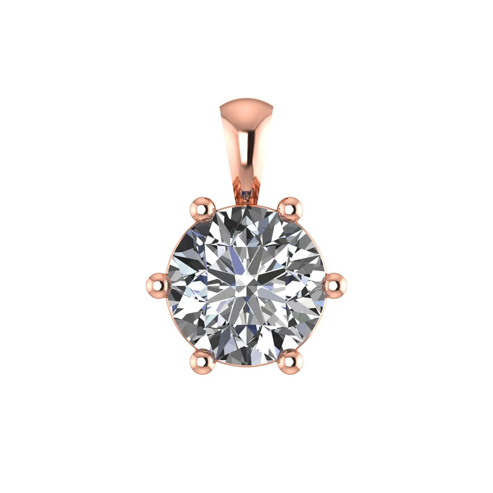 Diamond Solitaire Pendant 6 Prong Round Lab Grown Diamond Pendant Solid Gold Single Diamond Necklace Perfect Gift