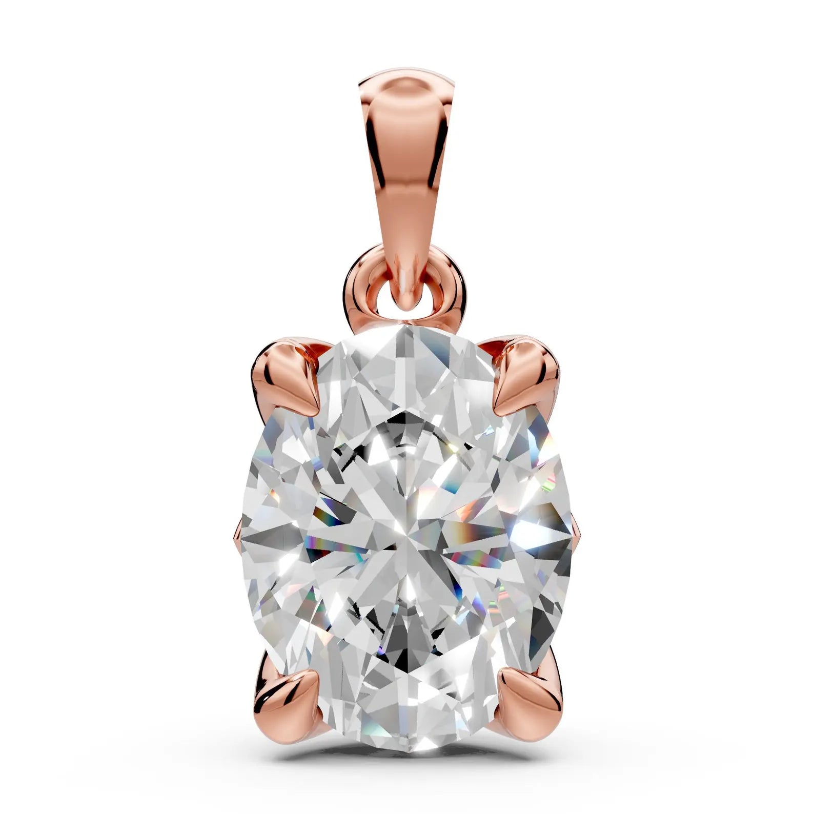 Oval Diamond Solitaire Pendant Nature Inspired Necklace Pendant in Solid Gold