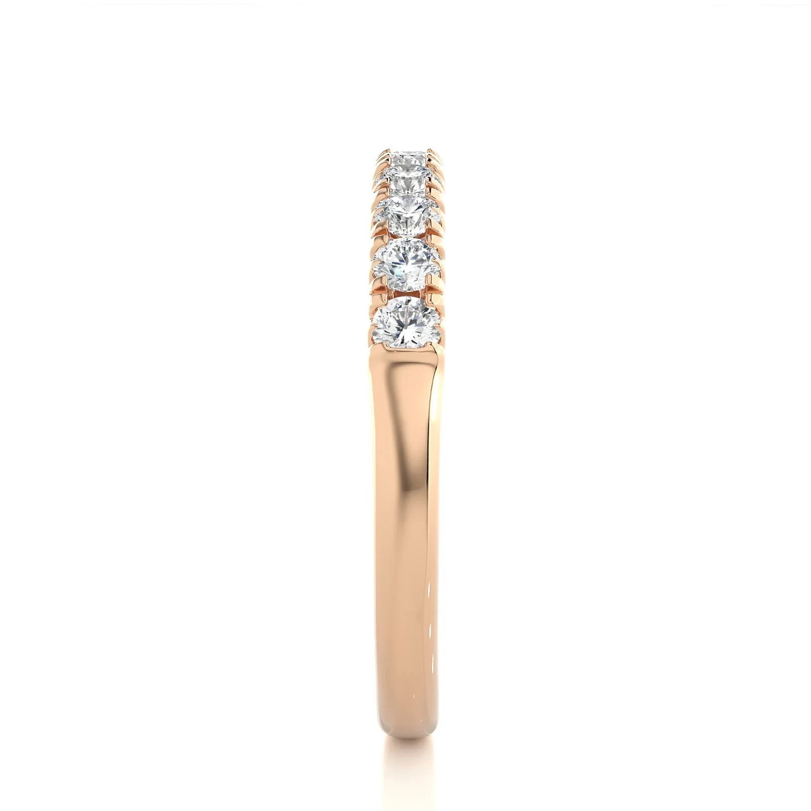 Round Diamond Half Eternity Wedding Band, Shared Prong Anniversary Ring, White Gold Diamond Band, Stackable Bridal Ring for Women