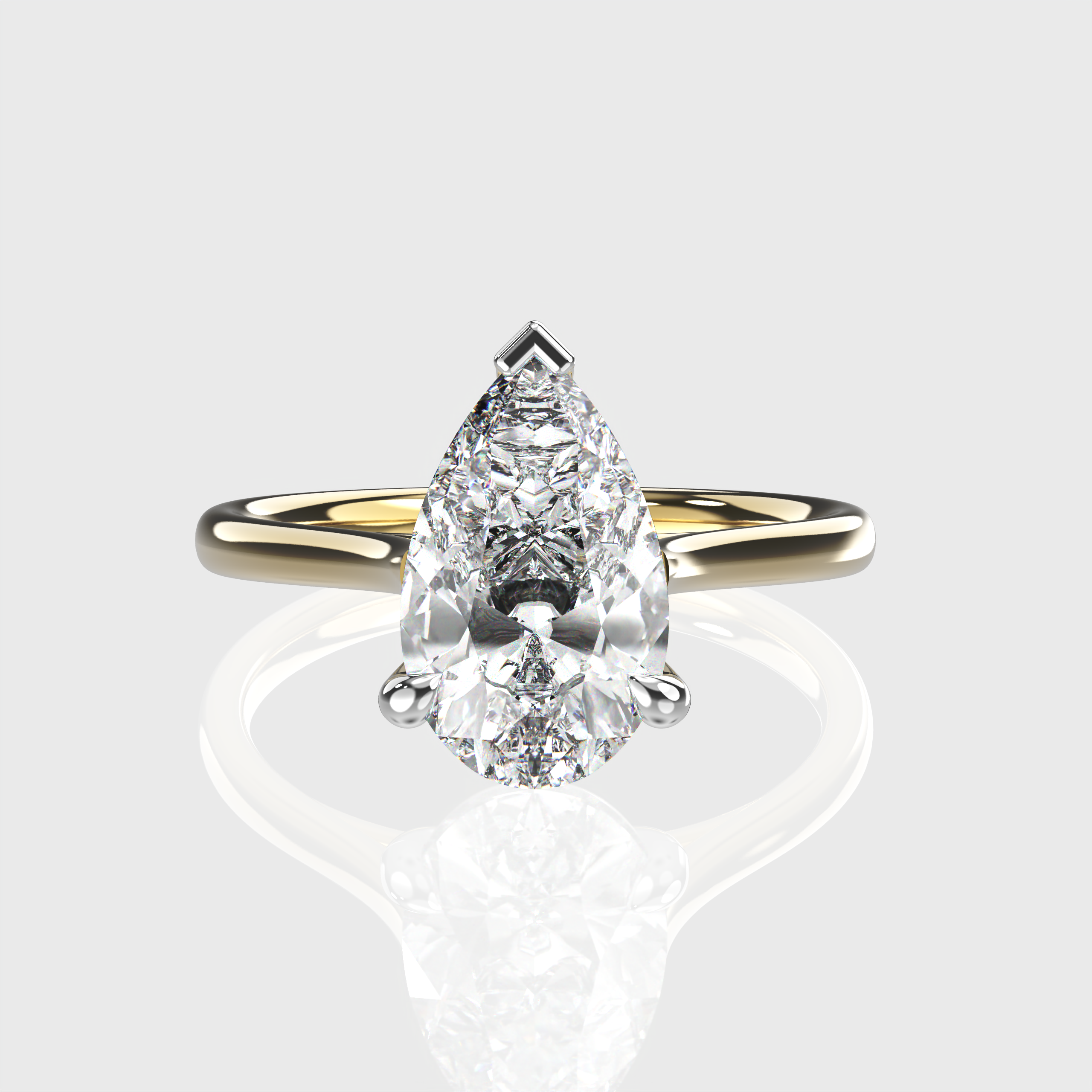 Elegant Classic Solitaire Pear-Cut Diamond Two Tone Engagement Ring