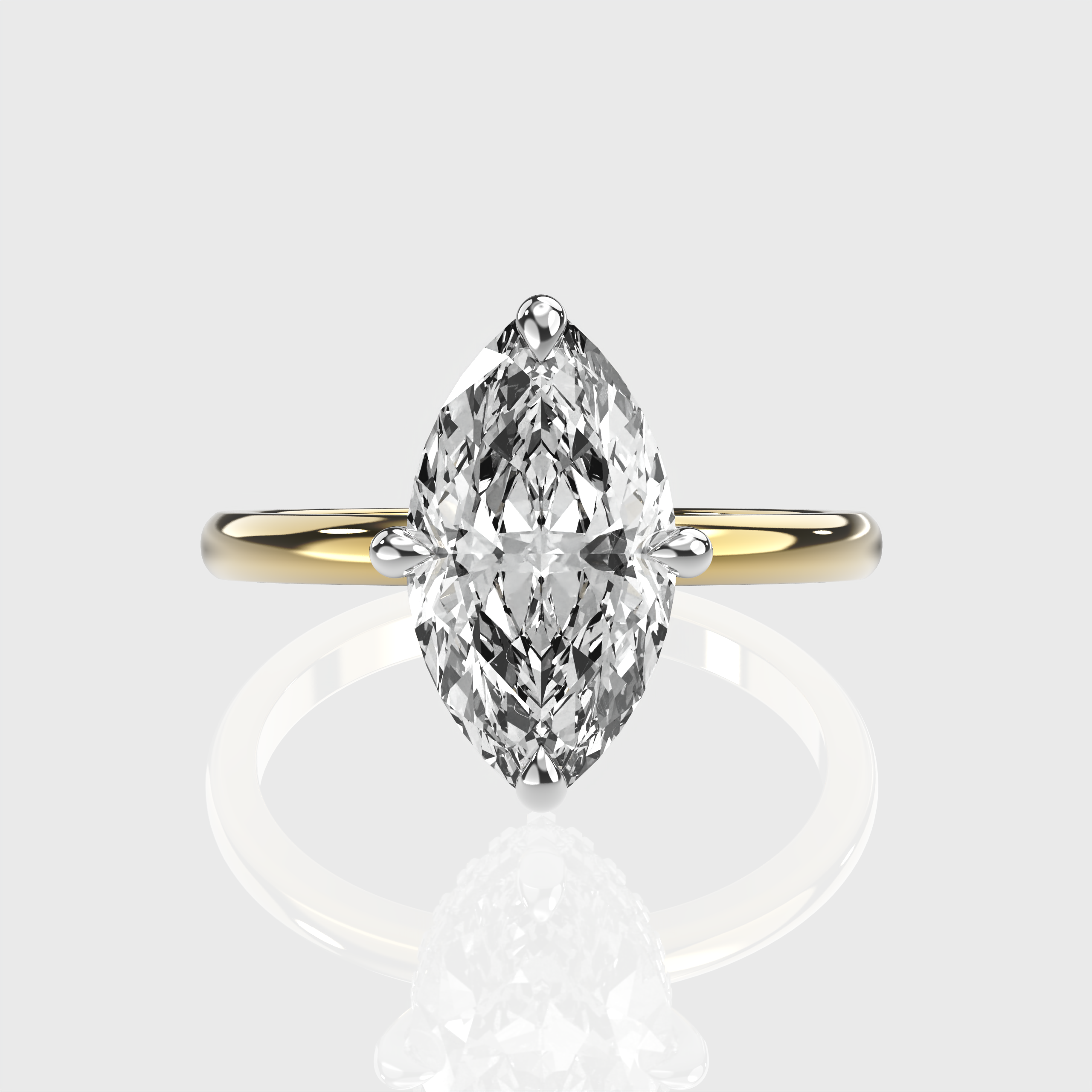 IGI Certified 4 Prog Marquise Lab Grown Diamond Classic Solitaire Two Tone Engagement Ring