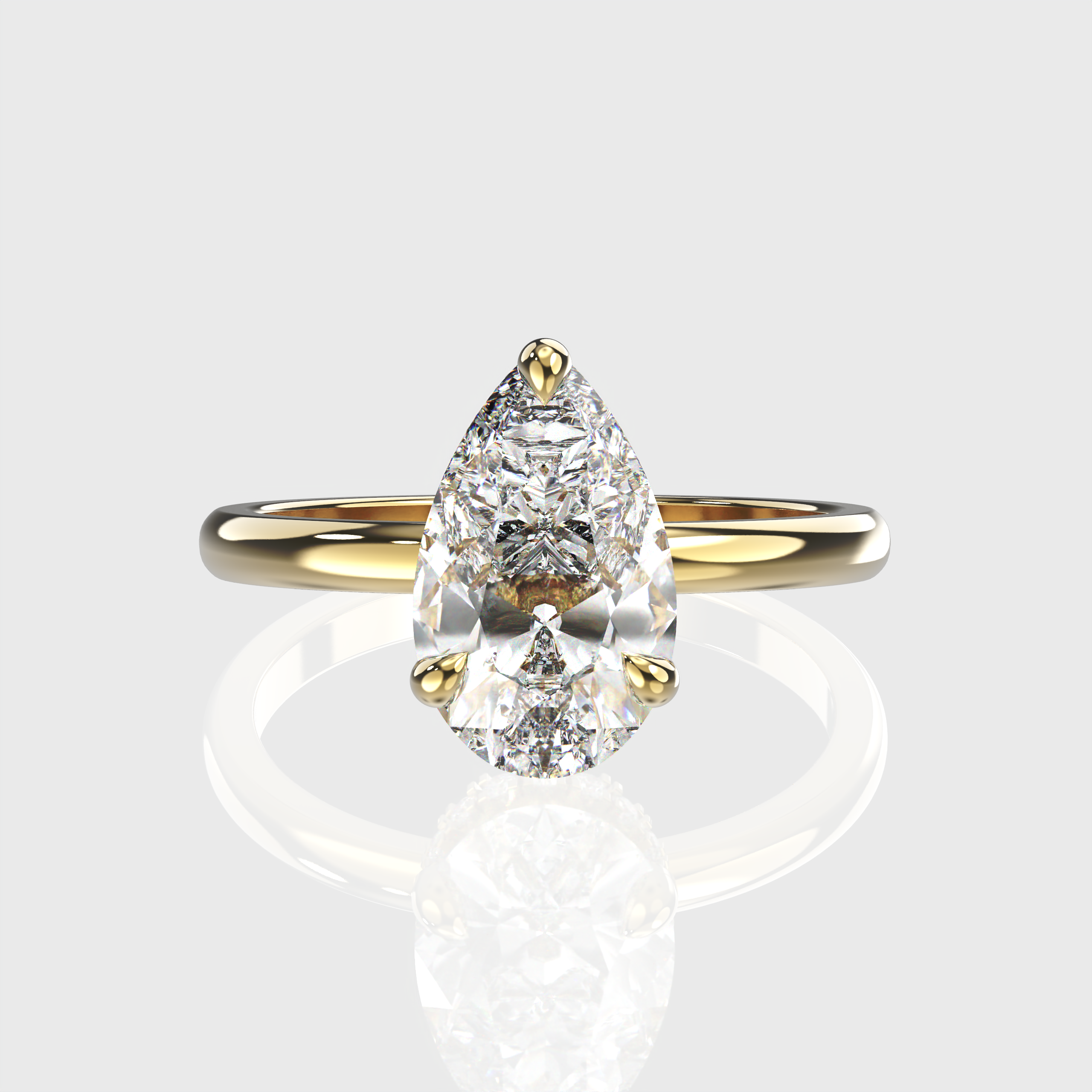 Yellow Gold Elegant Pear Cut Diamond Hidden Halo Engagement Ring