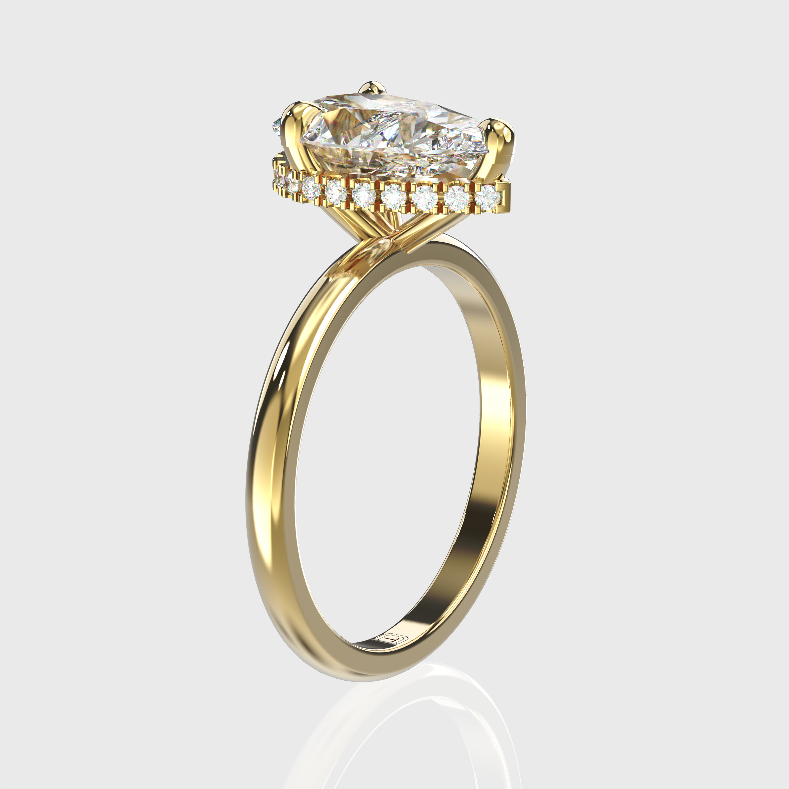 Yellow Gold Elegant Pear Cut Diamond Hidden Halo Engagement Ring