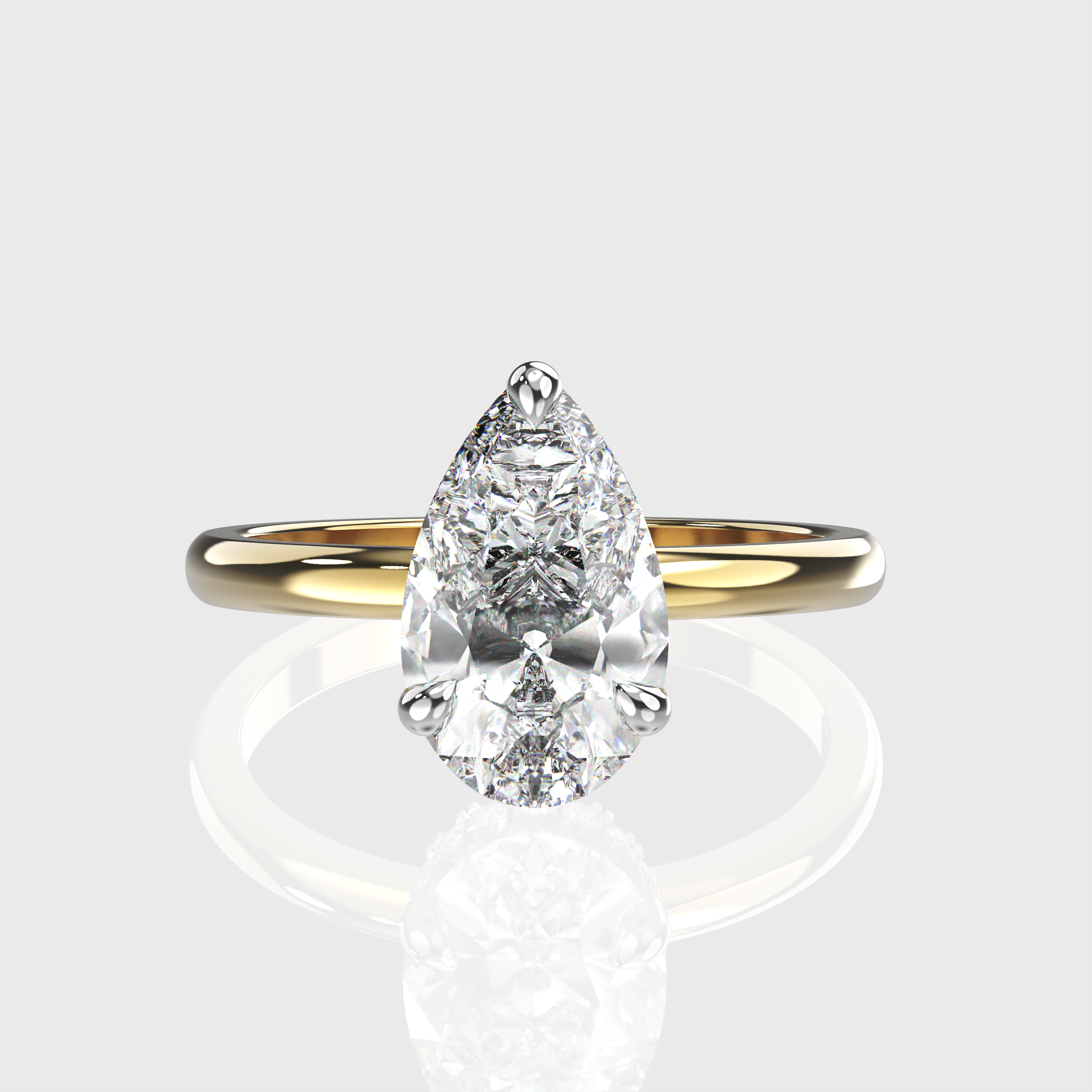 Elegant Pear Cut Diamond Hidden Halo Two Tone Engagement Ring
