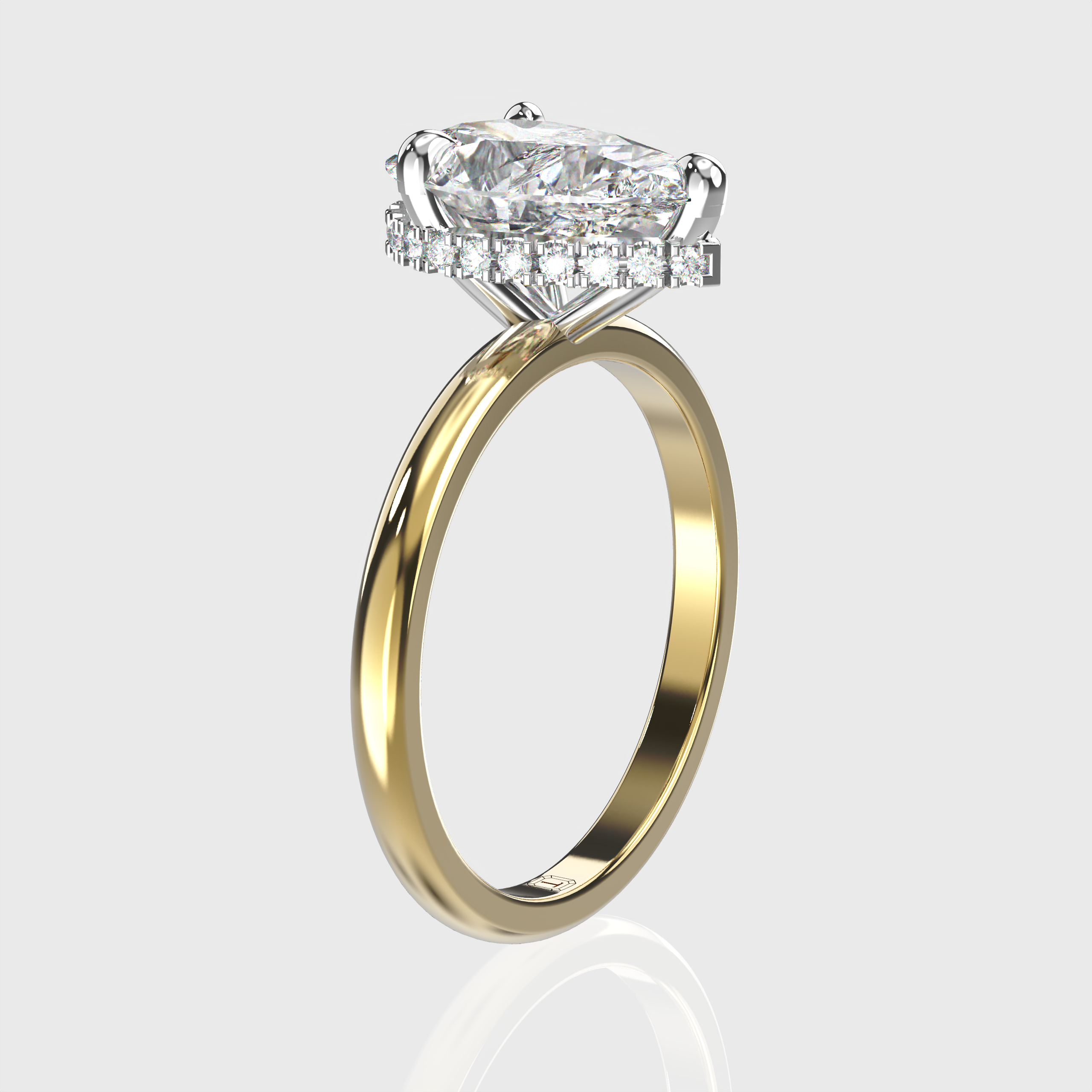 Elegant Pear Cut Diamond Hidden Halo Two Tone Engagement Ring