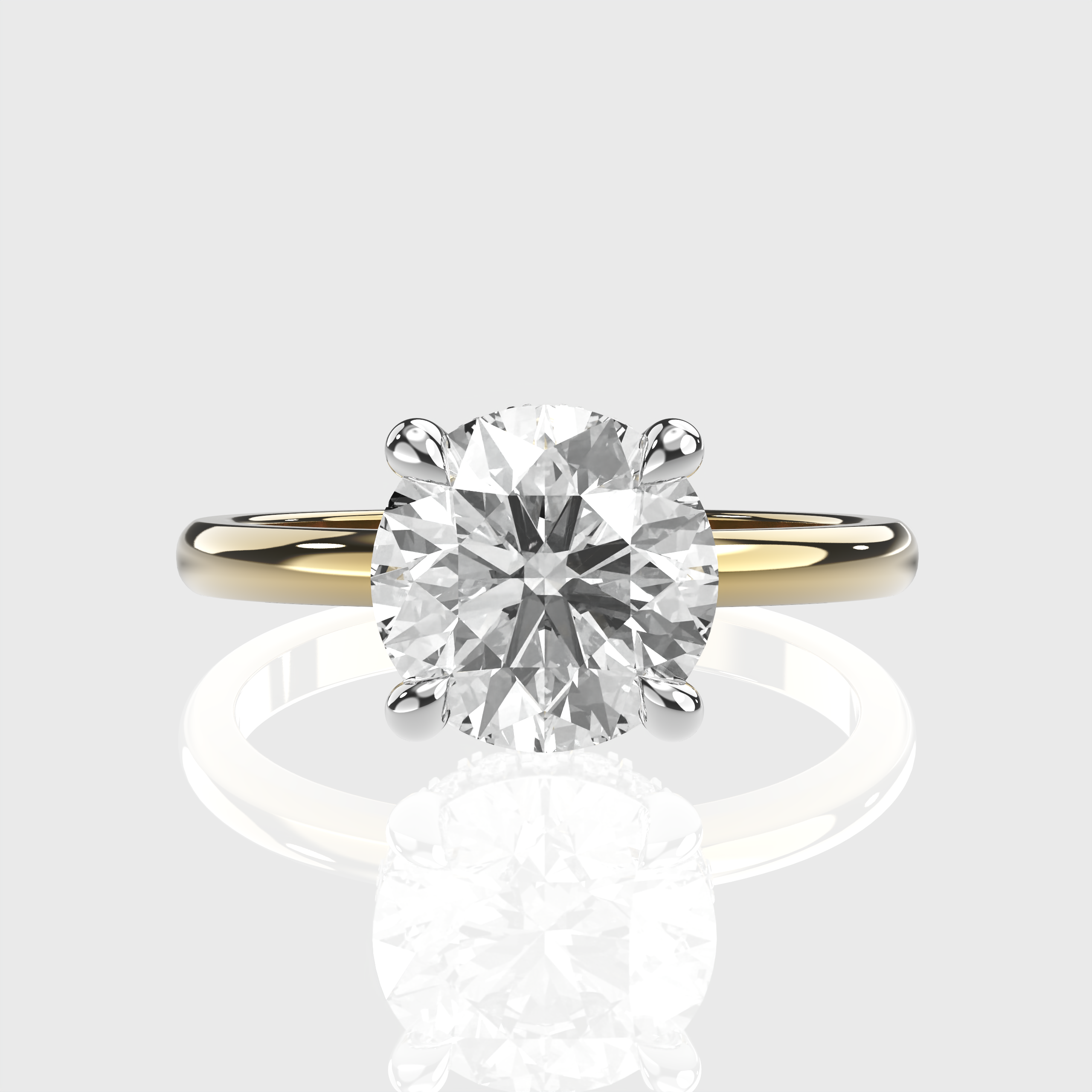 Classic Round Diamond Solitaire Two Tone Engagement Ring – Hidden Halo Setting
