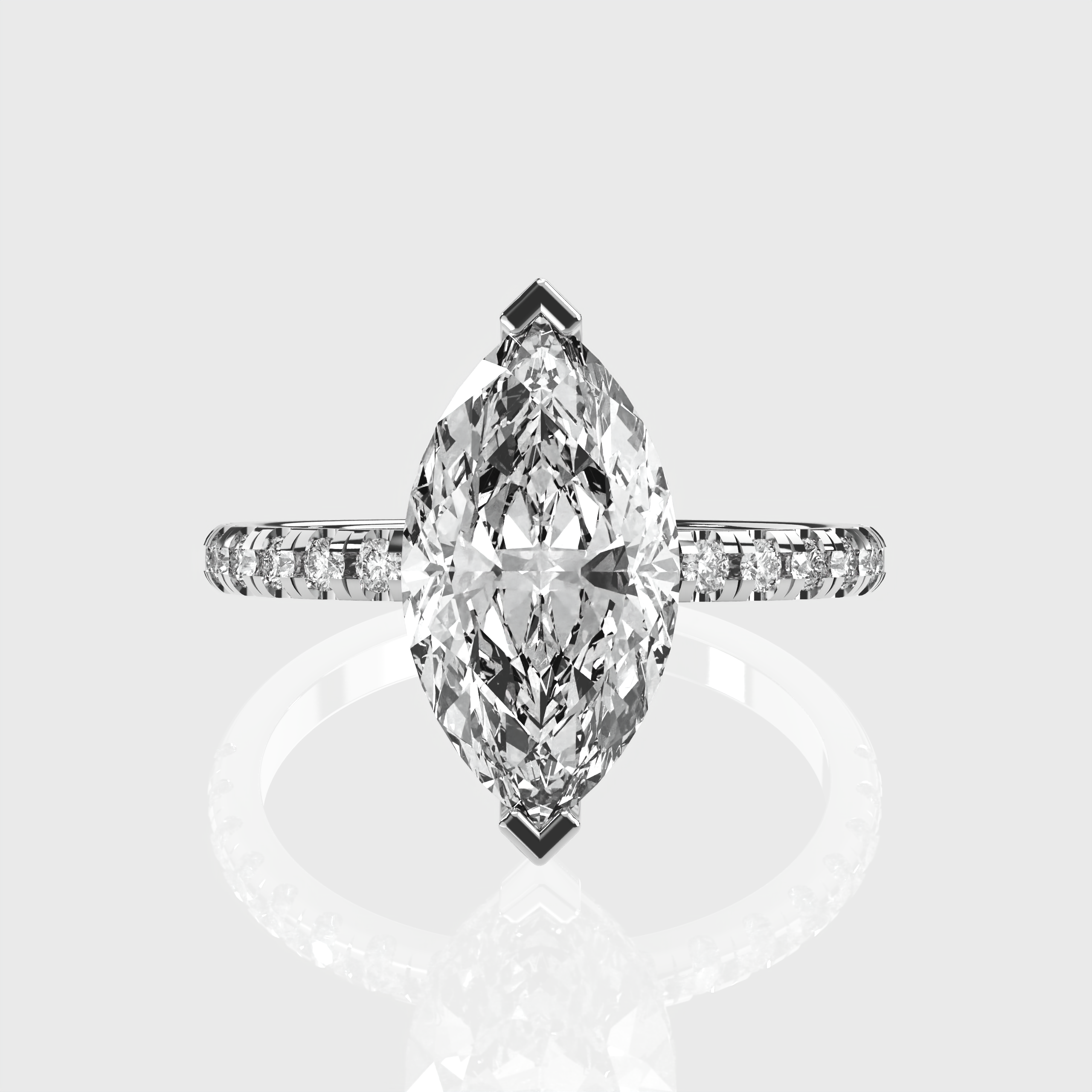 Marquise Diamond Engagement Ring with Hidden Halo Design
