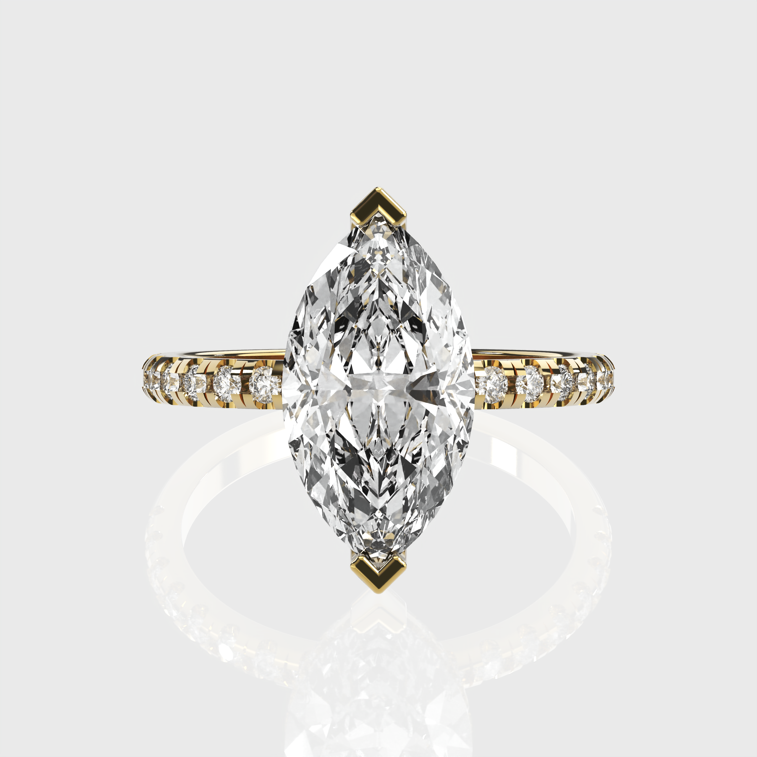 Yellow Gold Marquise Diamond Engagement Ring with Hidden Halo Design