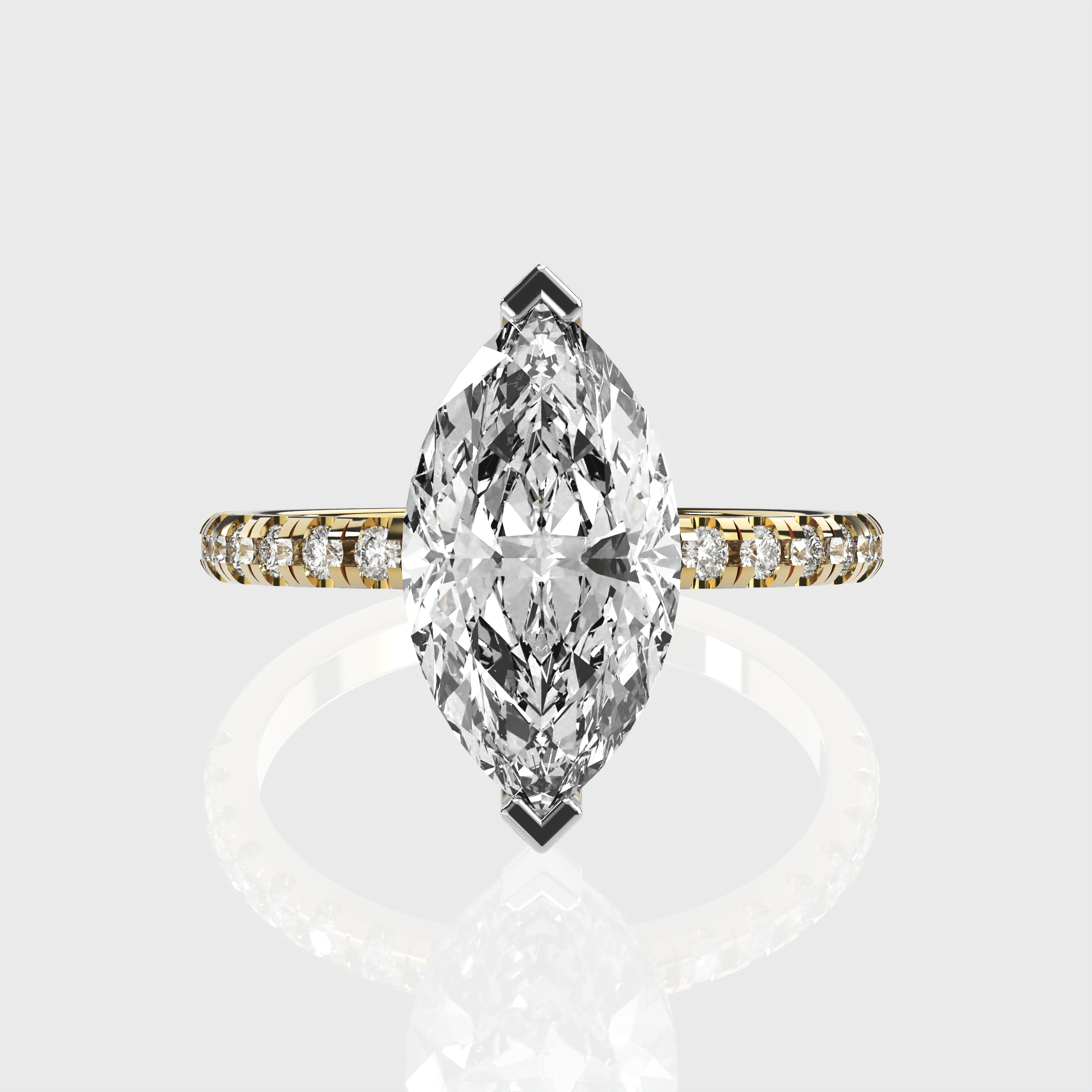 Marquise Diamond Two Tone Engagement Ring with Hidden Halo Design
