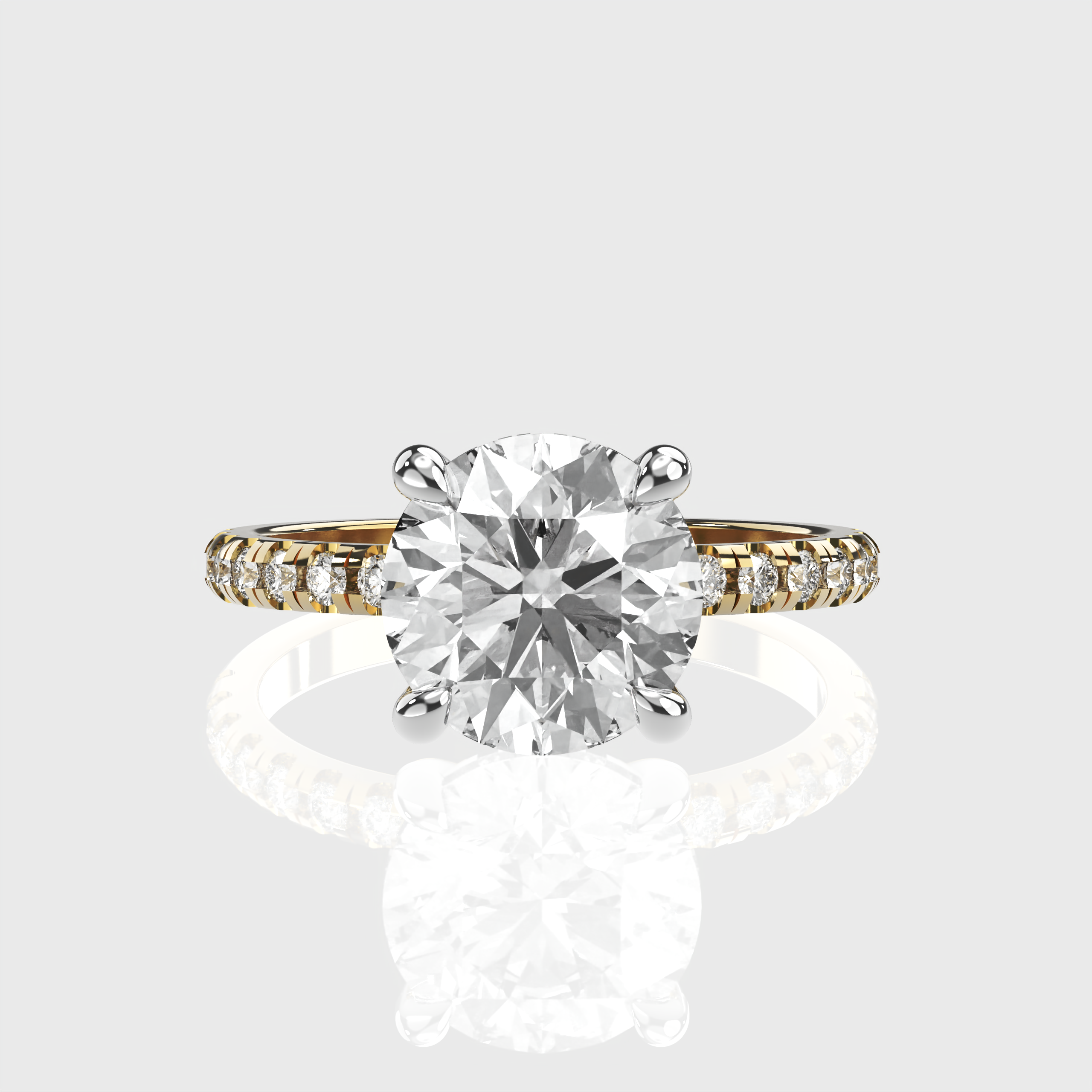 Round Lab-Grown Diamond Two Tone Engagement Ring – Pavé Band with Hidden Halo Setting