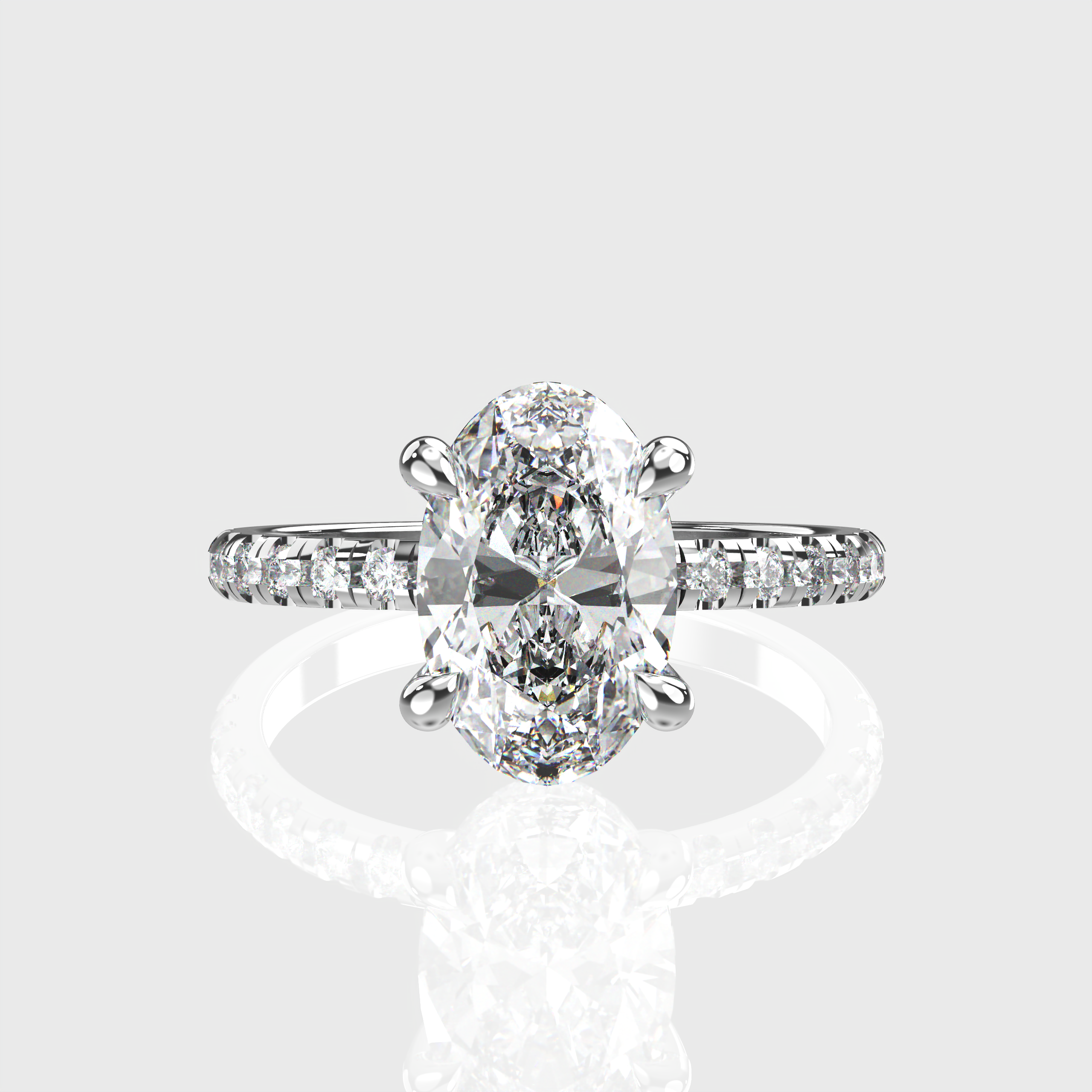 Oval Diamond Engagement Ring Pave Band with Hidden Halo