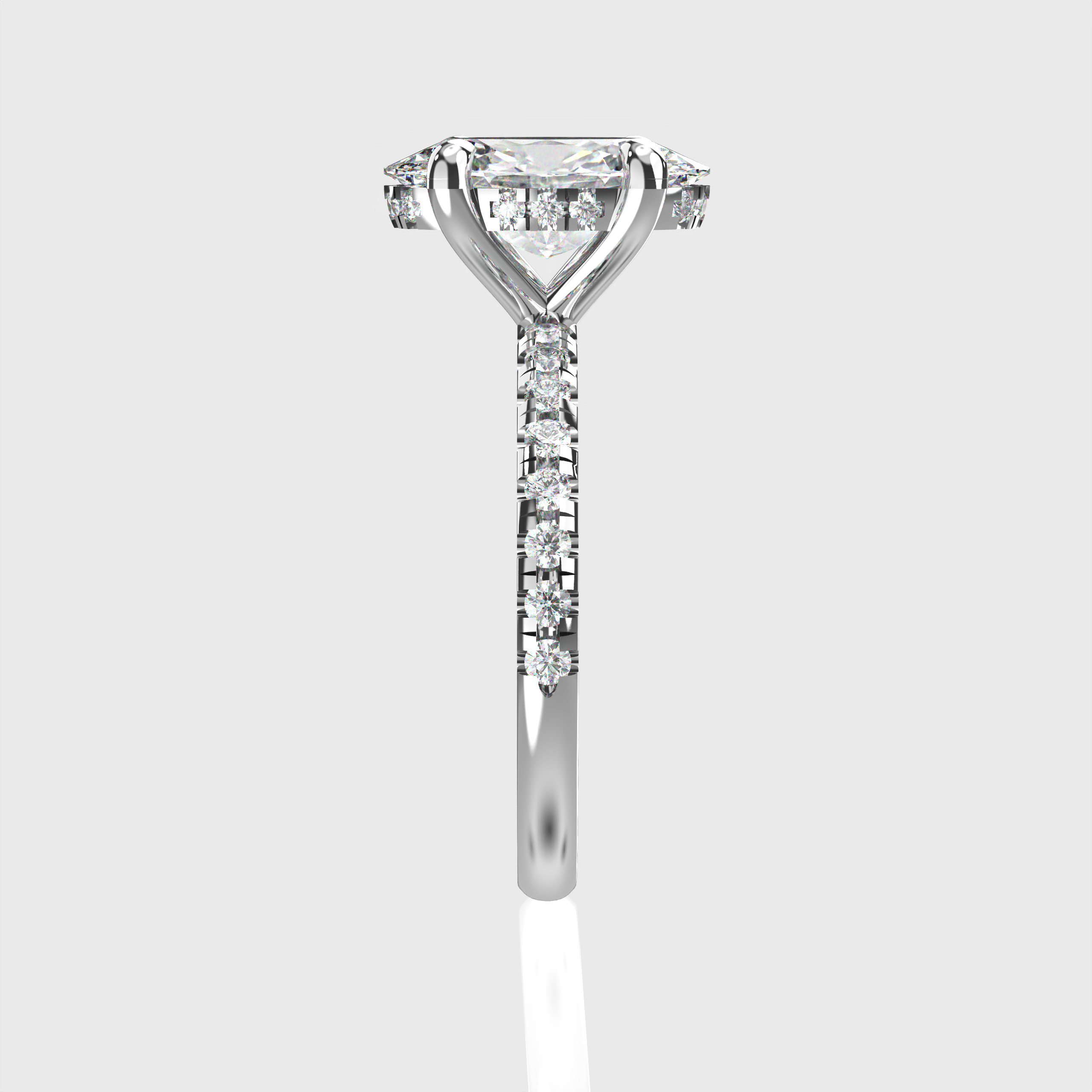 Oval Diamond Engagement Ring Pave Band with Hidden Halo