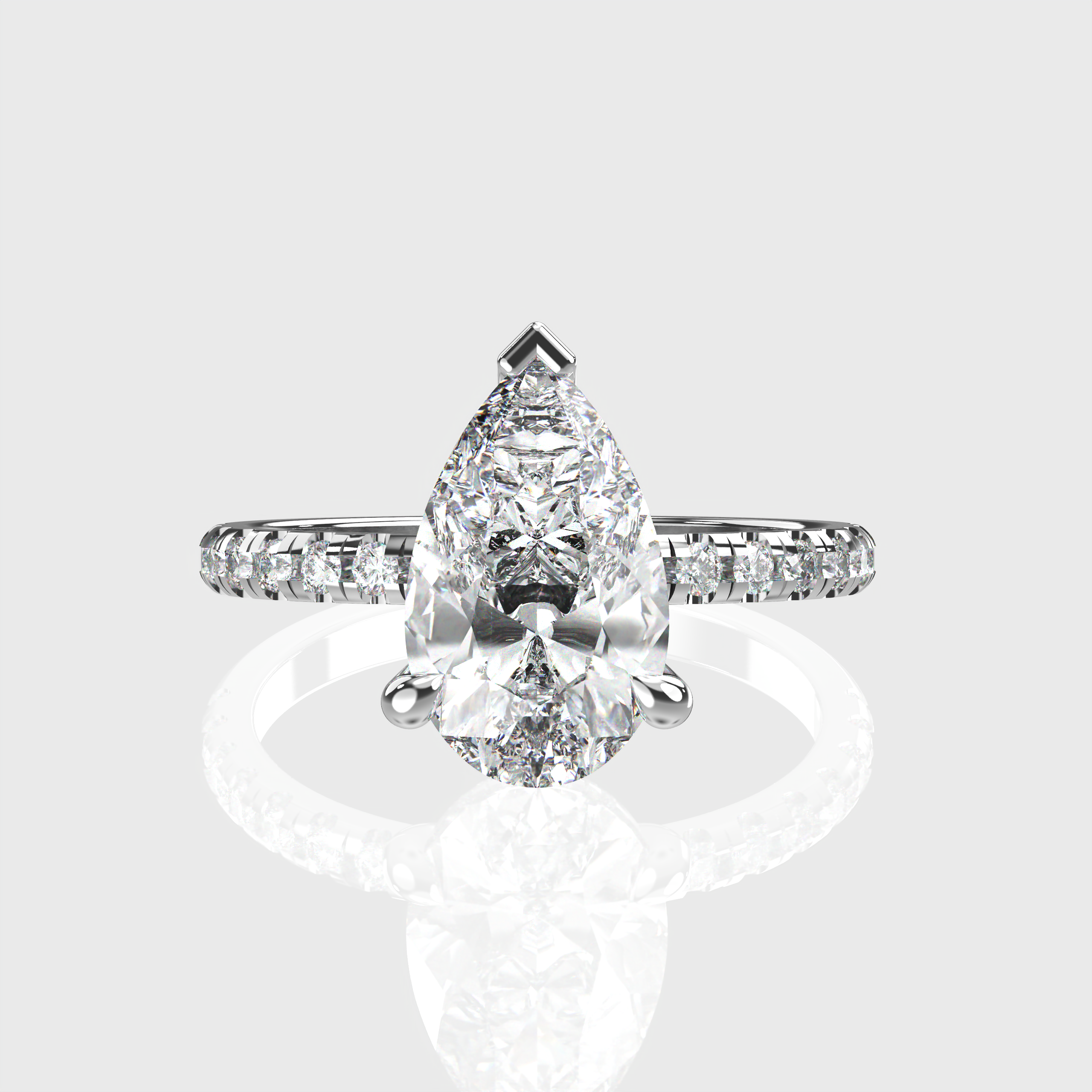 Elegant Pear-Cut Lab-Grown Diamond Engagement Ring | Pave-Set Band & Hidden Halo