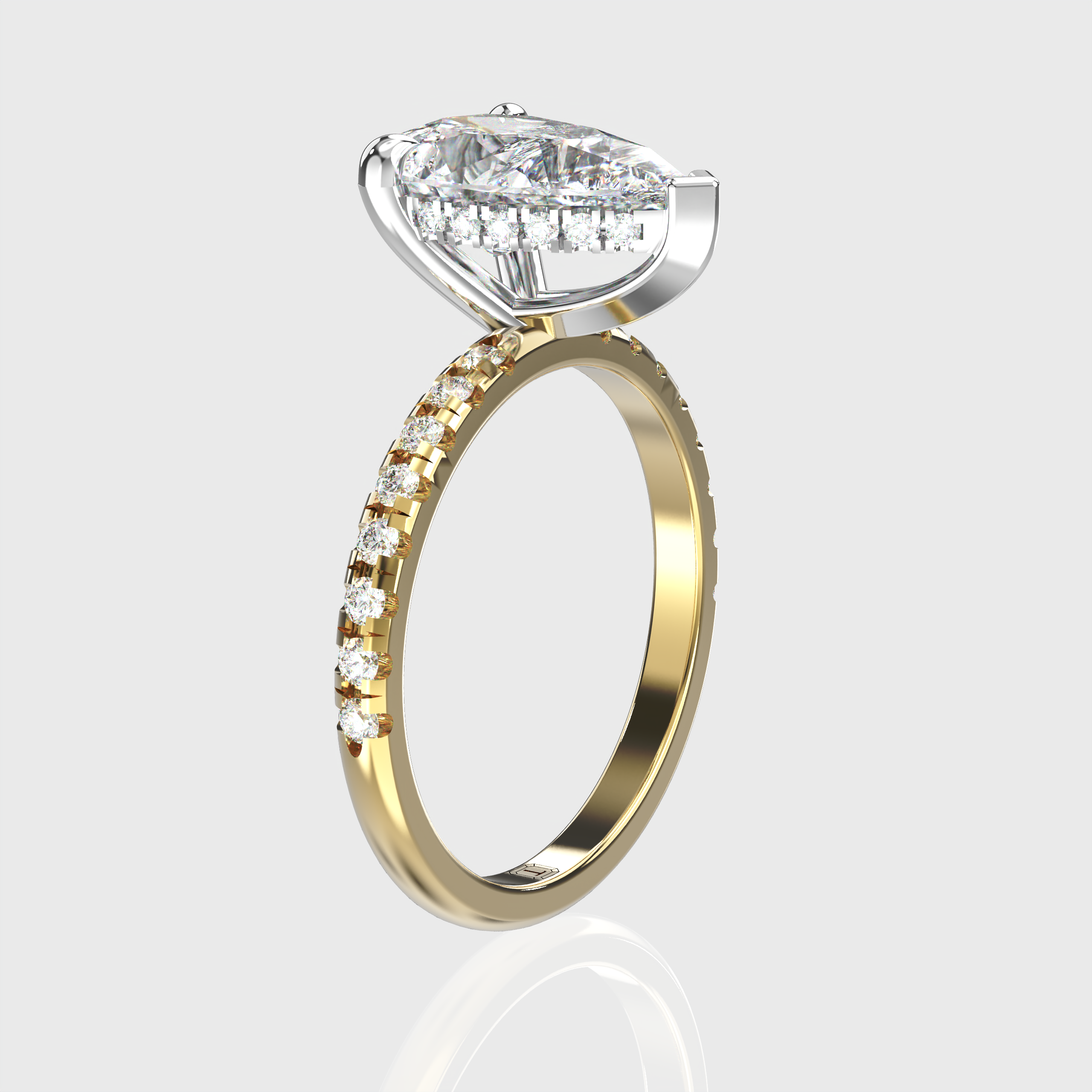 Elegant Pear-Cut Lab-Grown Diamond Engagement Ring | Pave-Set Band & Hidden Halo
