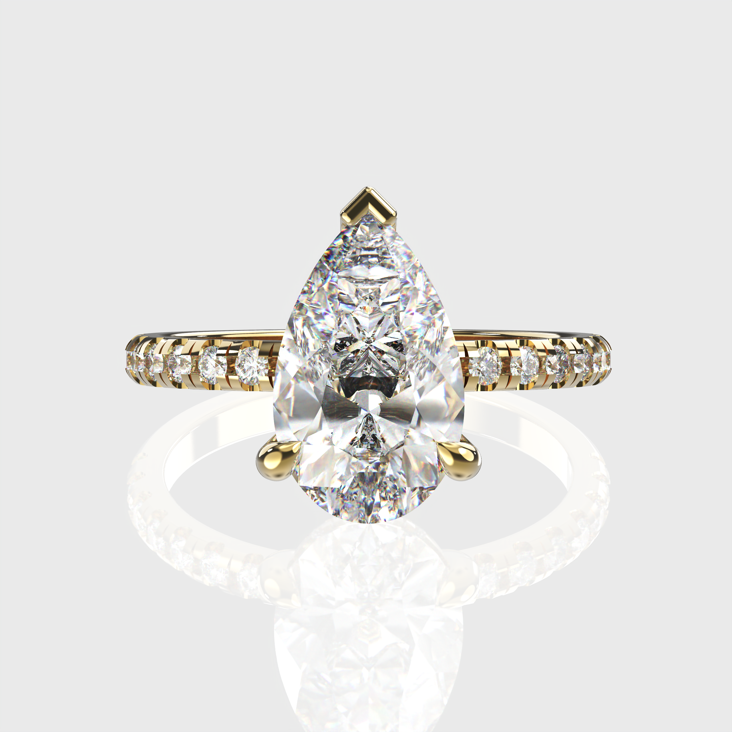 Elegant Pear-Cut Lab-Grown Diamond Engagement Ring Pave-Set Band & Hidden Halo