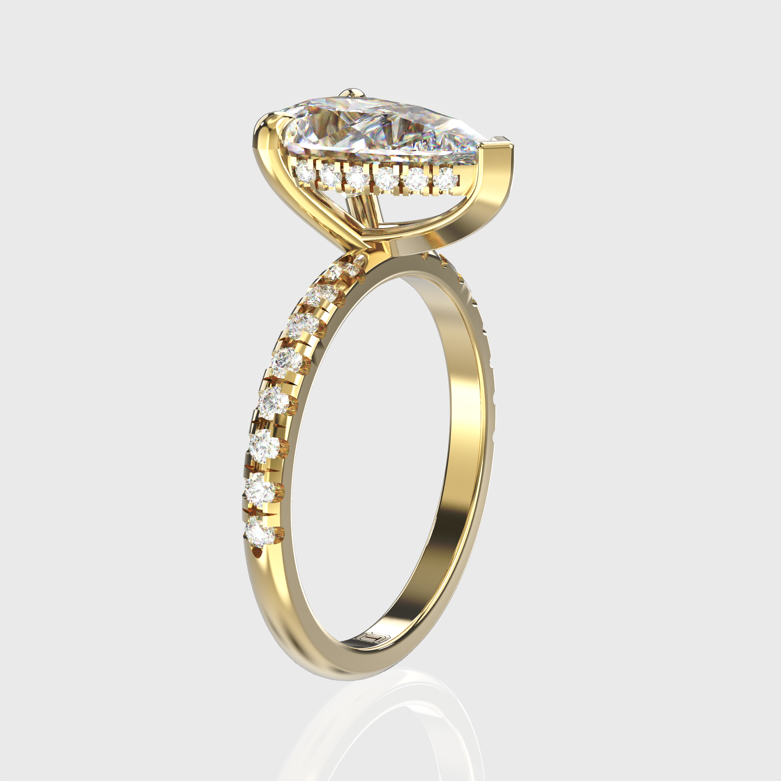 Elegant Pear-Cut Lab-Grown Diamond Engagement Ring | Pave-Set Band & Hidden Halo