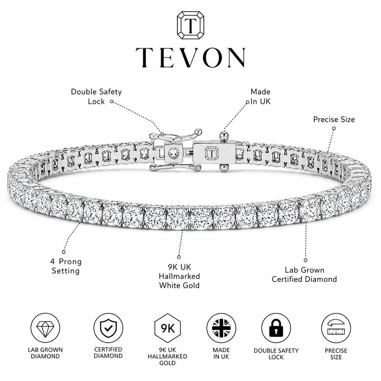 Round Brilliant Lab Grown Diamond Tennis Bracelet, White Gold 4 Prong Diamond Bracelet, Classic Tennis Jewelry Gift for Her