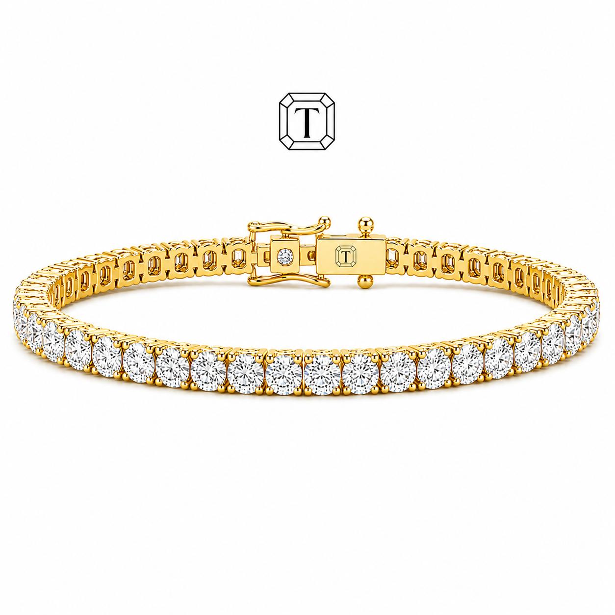 Round Brilliant Lab Grown Diamond Tennis Bracelet, Yellow Gold 4 Prong Diamond Bracelet, Classic Tennis Jewelry Gift for Her