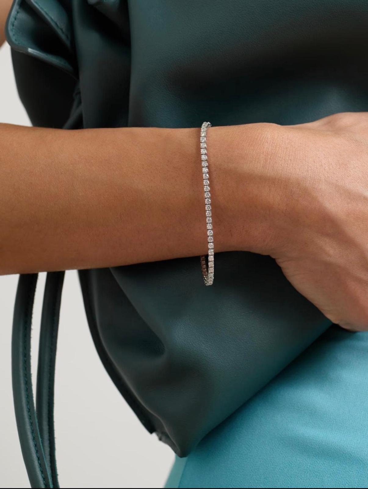 Round Brilliant Lab Grown Diamond Tennis Bracelet, White Gold 4 Prong Diamond Bracelet, Classic Tennis Jewelry Gift for Her