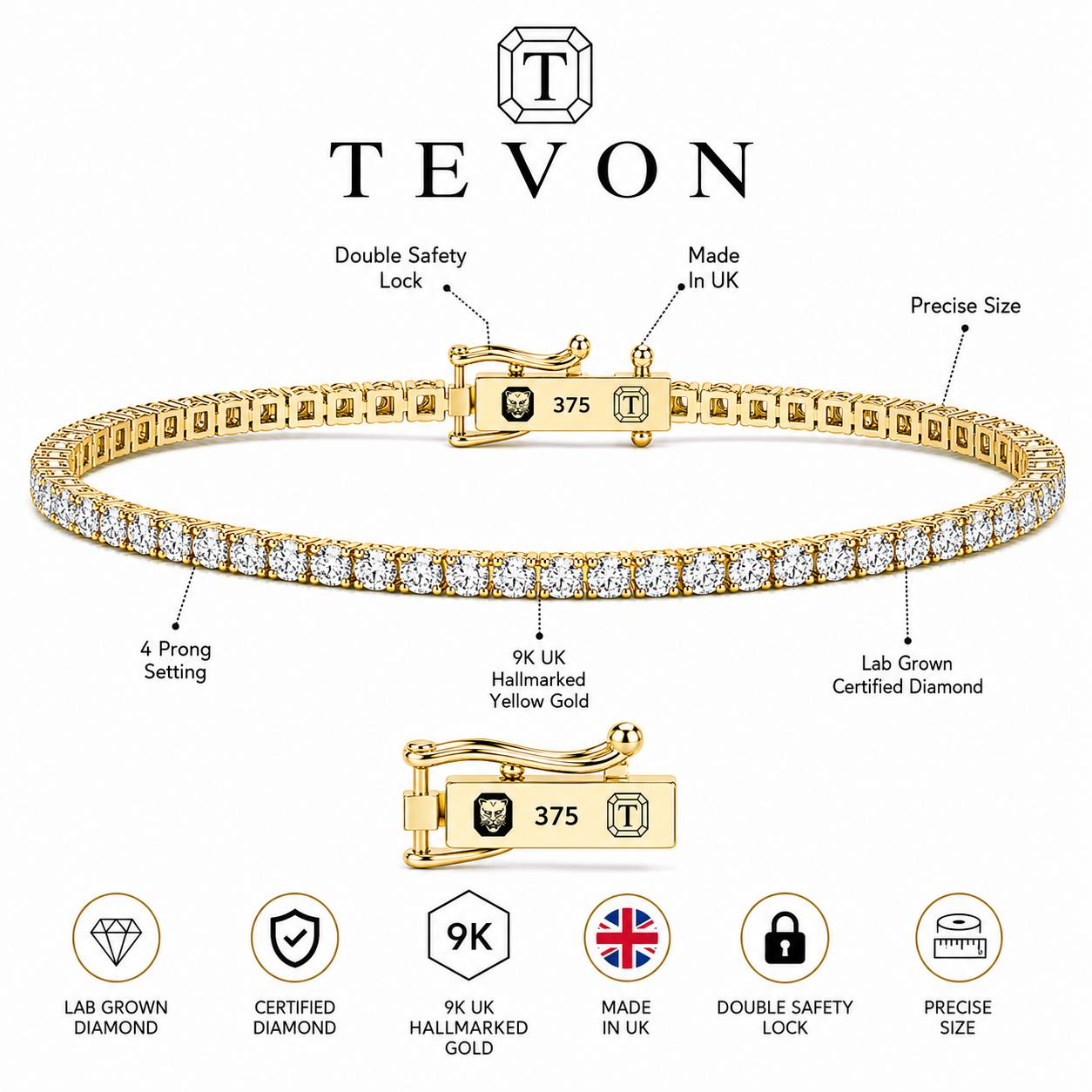Round Brilliant Lab Grown Diamond Tennis Bracelet, Yellow Gold 4 Prong Diamond Bracelet, Classic Tennis Jewelry Gift for Her