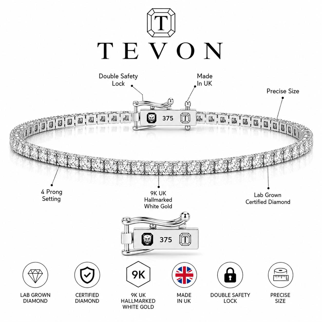 Round Brilliant Lab Grown Diamond Tennis Bracelet, White Gold 4 Prong Diamond Bracelet, Classic Tennis Jewelry Gift for Her