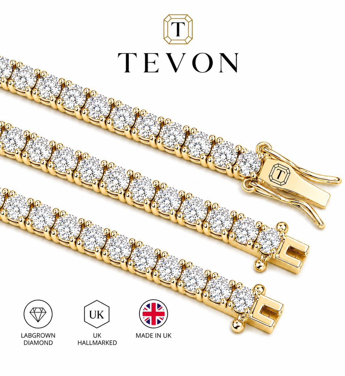 Round Brilliant Lab Grown Diamond Tennis Bracelet, Yellow Gold 4 Prong Diamond Bracelet, Classic Tennis Jewelry Gift for Her