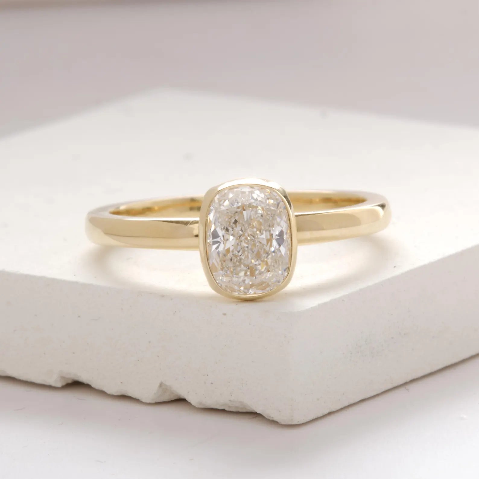 Cushion Cut Lab Grown Diamond Bezel Engagement Ring, Bezel Solitaire Diamond Ring, Minimalist Bridal Ring, Modern Proposal Ring