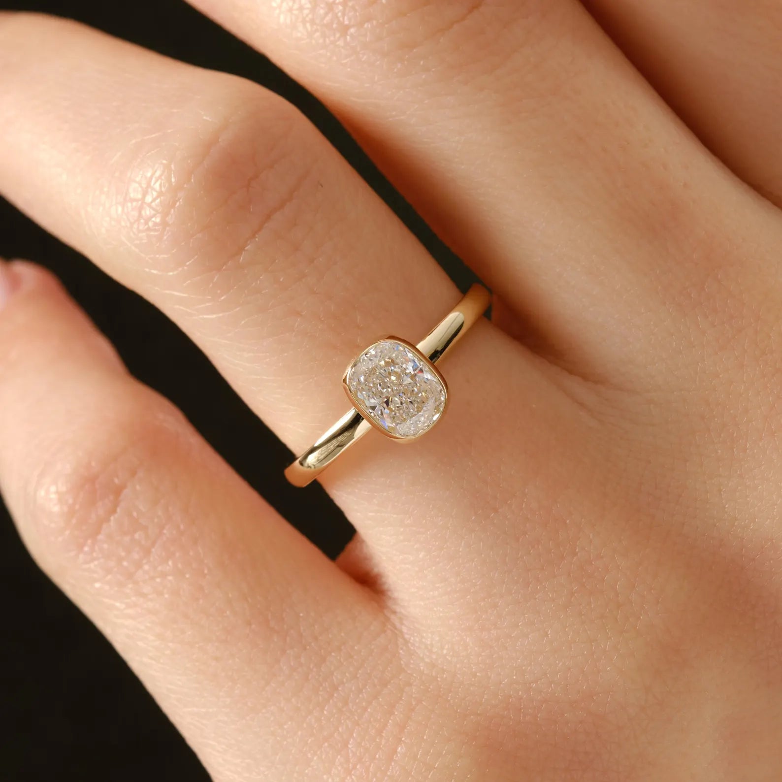 Cushion Cut Lab Grown Diamond Bezel Engagement Ring, Bezel Solitaire Diamond Ring, Minimalist Bridal Ring, Modern Proposal Ring