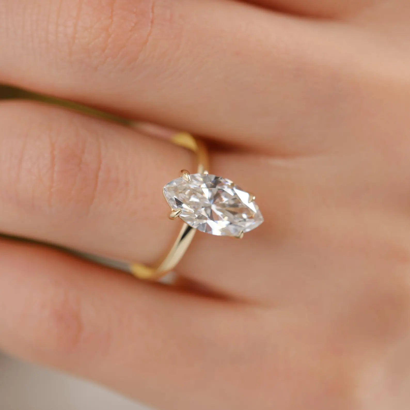 Marquise Cut Lab Grown Diamond Engagement Ring, Classic Solitaire Ring, Six Prong Diamond Proposal Ring, Minimalist Bridal Ring