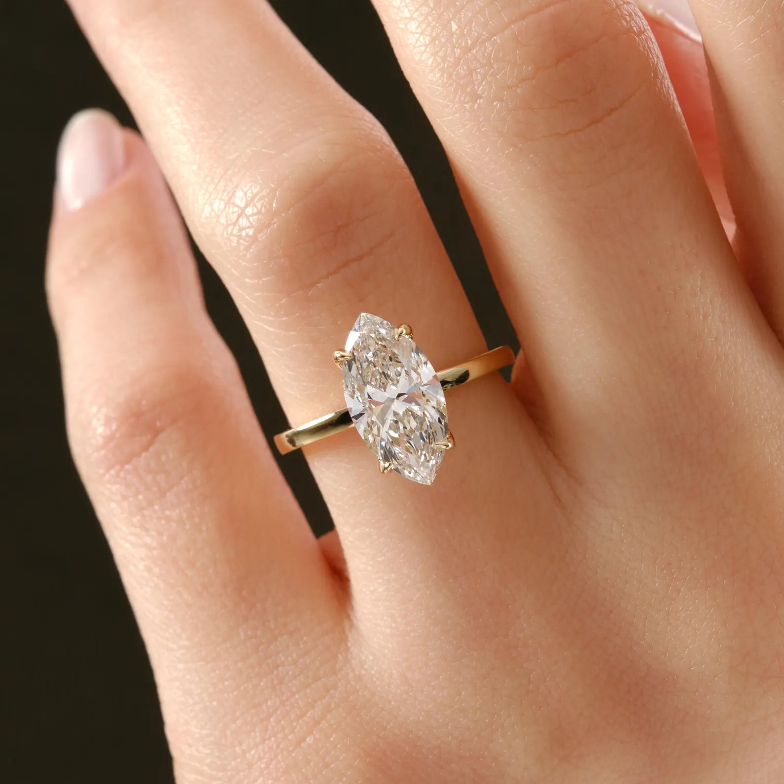 Marquise Cut Lab Grown Diamond Engagement Ring, Classic Solitaire Ring, Six Prong Diamond Proposal Ring, Minimalist Bridal Ring