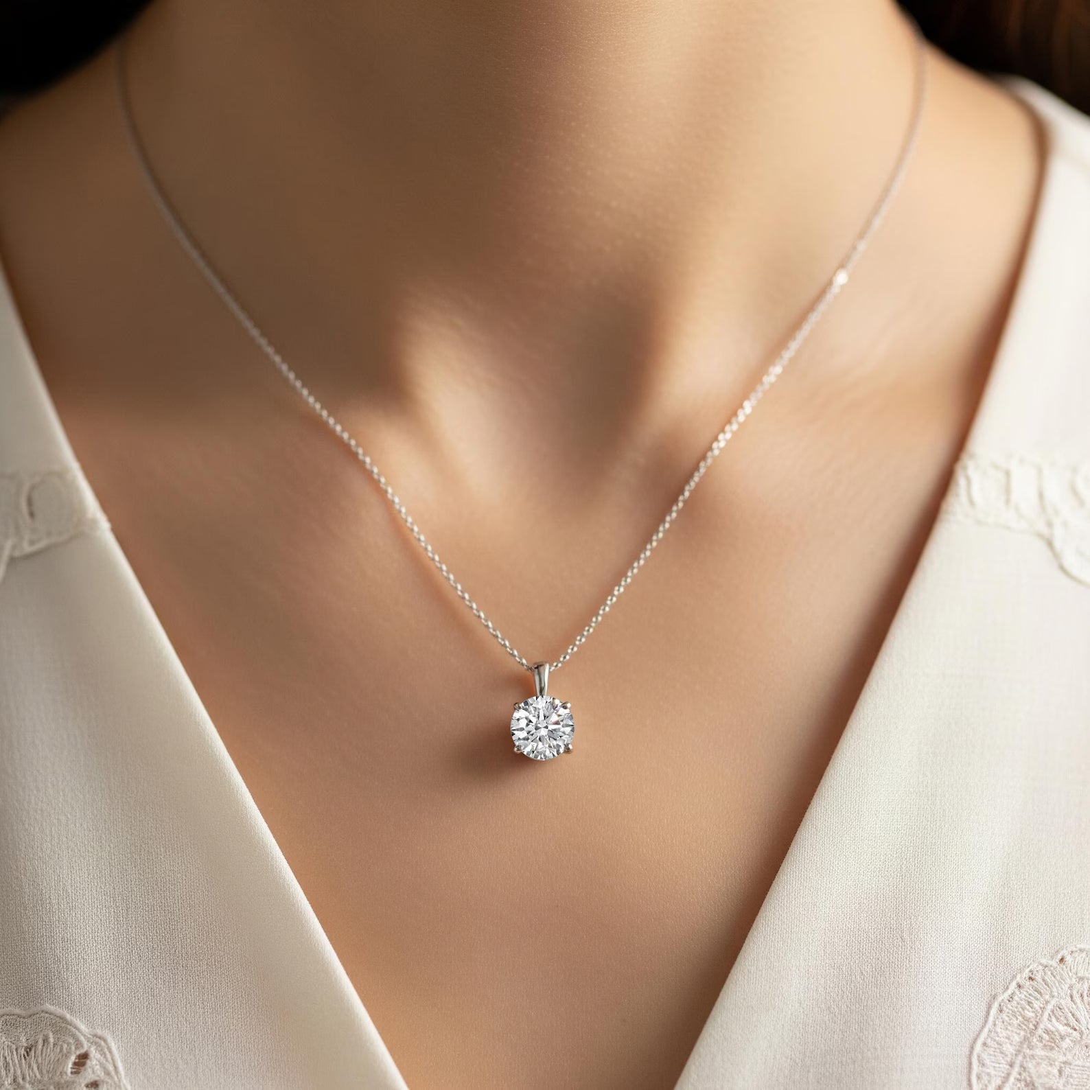 1 CT Round Brilliant Cut Lab Grown Diamond Solitaire Pendant, Yellow Gold Necklace, Minimalist Diamond Pendant Gift for Her