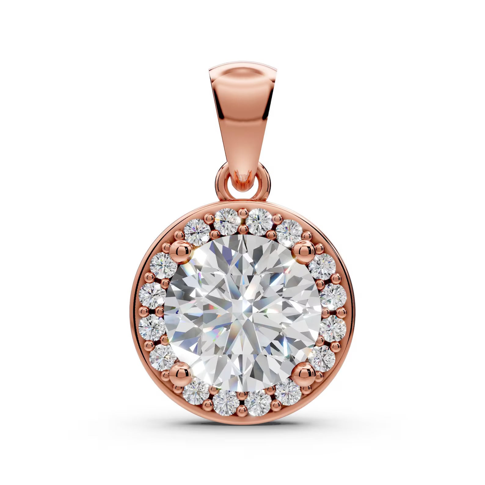 1 CT Round Lab Grown Diamond Halo Pendant, Yellow Gold Diamond Necklace, Solitaire Halo Pendant, Anniversary Gift for Her