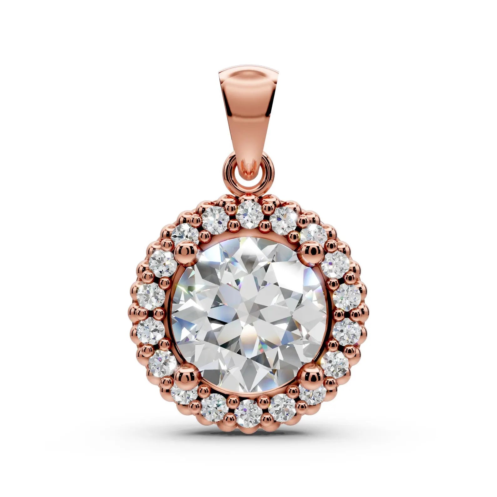 Round Cut Halo Diamond Pendant, Gold Solitaire Necklace, Lab Halo Pendant, Bridal Necklace, Gift for Her