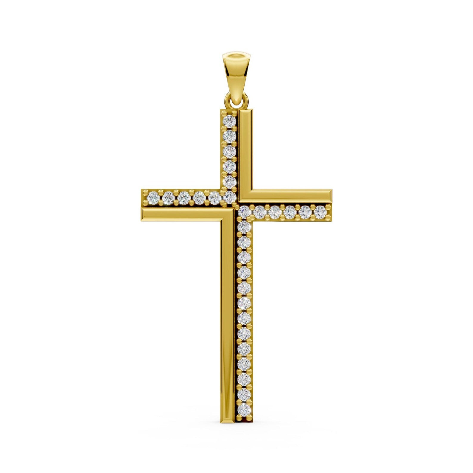 Diamond Cross Pendant White Gold Cross Necklace Lab Grown Diamond