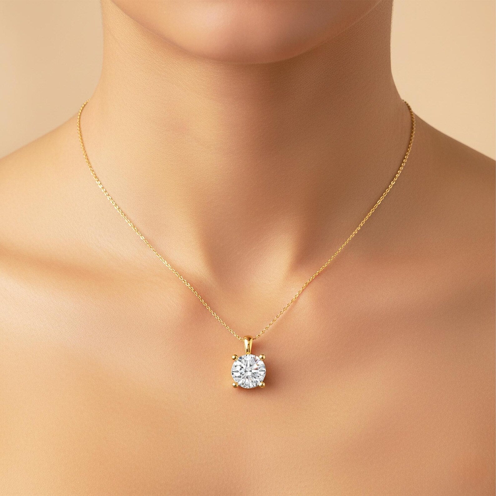 Round Brilliant Cut Solitaire Diamond Pendant, Solid Gold Diamond Necklace, Minimalist Diamond Pendant, Everyday Fine Jewelry