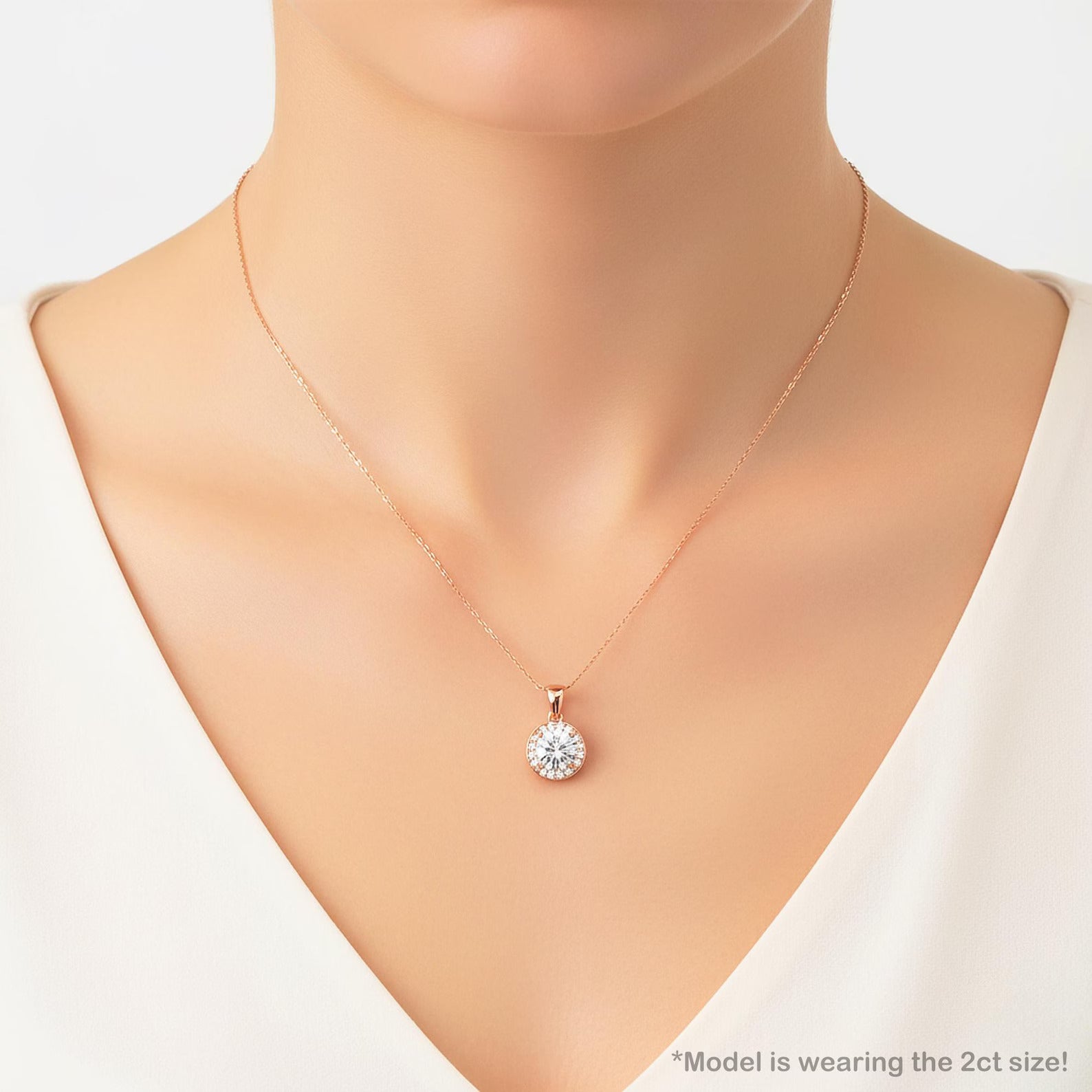 1 CT Round Lab Grown Diamond Halo Pendant, Yellow Gold Diamond Necklace, Solitaire Halo Pendant, Anniversary Gift for Her