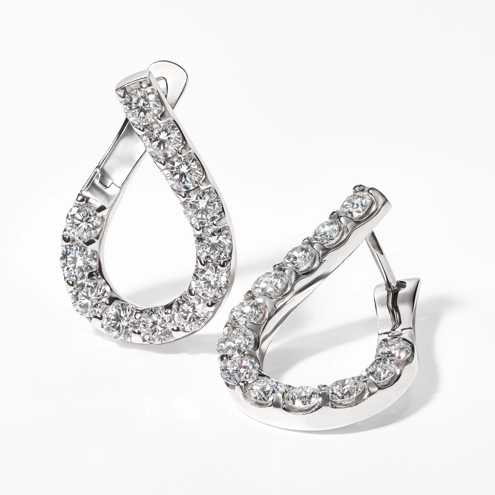 Diamond Teardrop Hoop Earrings, White Gold Hoop Earrings, Round Cut Diamond Earrings, Bridal Earrings, Gift for Her, Luxury Jewelry