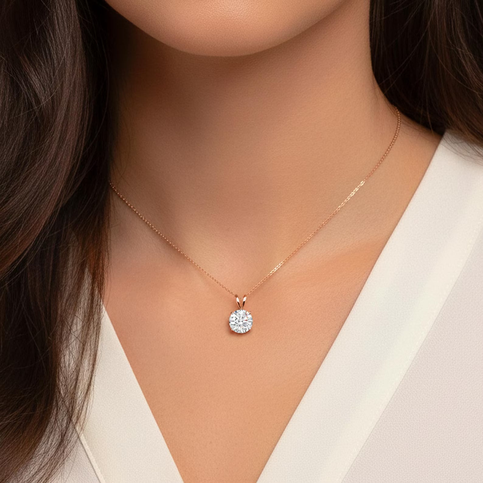 Round Cut Solitaire Diamond Pendant, Solid Gold Diamond Necklace, Minimalist Diamond Pendant, Everyday Fine Jewelry